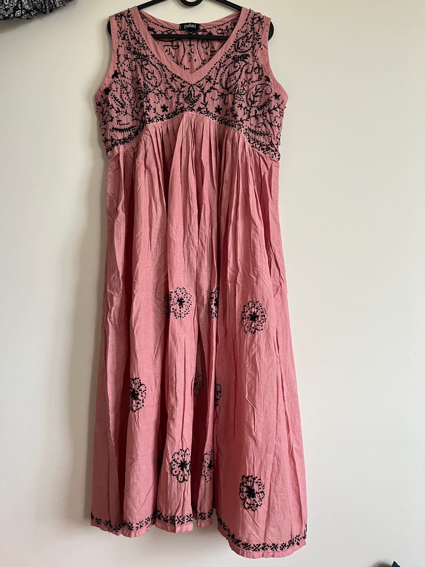 Sleeveless Aliya cut dress -Black knots on Onion Pink (with work on front and back)