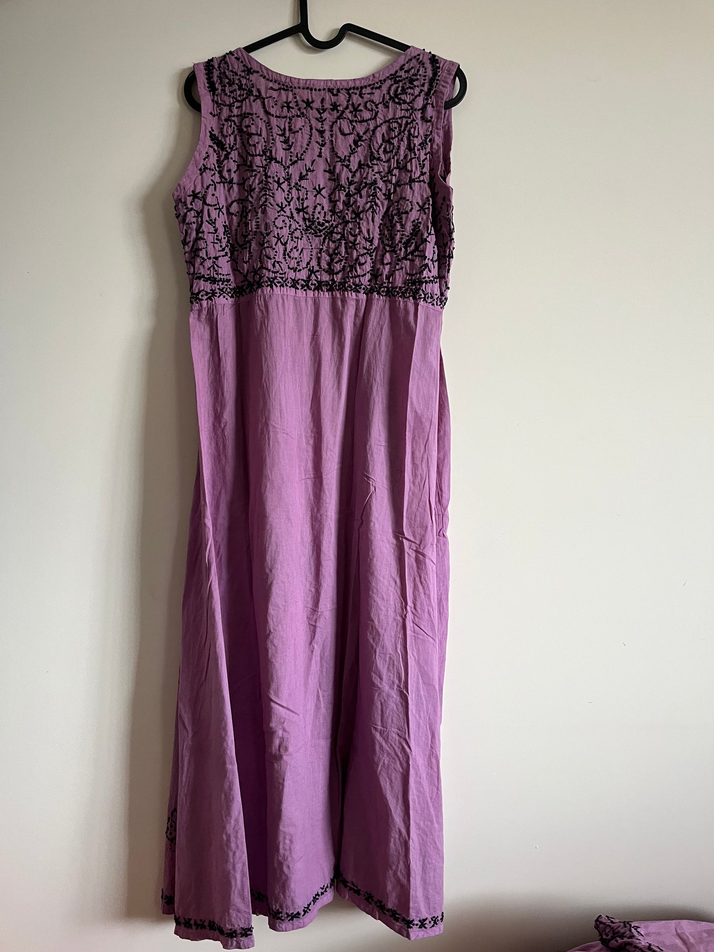 Sleeveless Aliya cut dress -Black knots on Pink Lavender (with work on front and back)