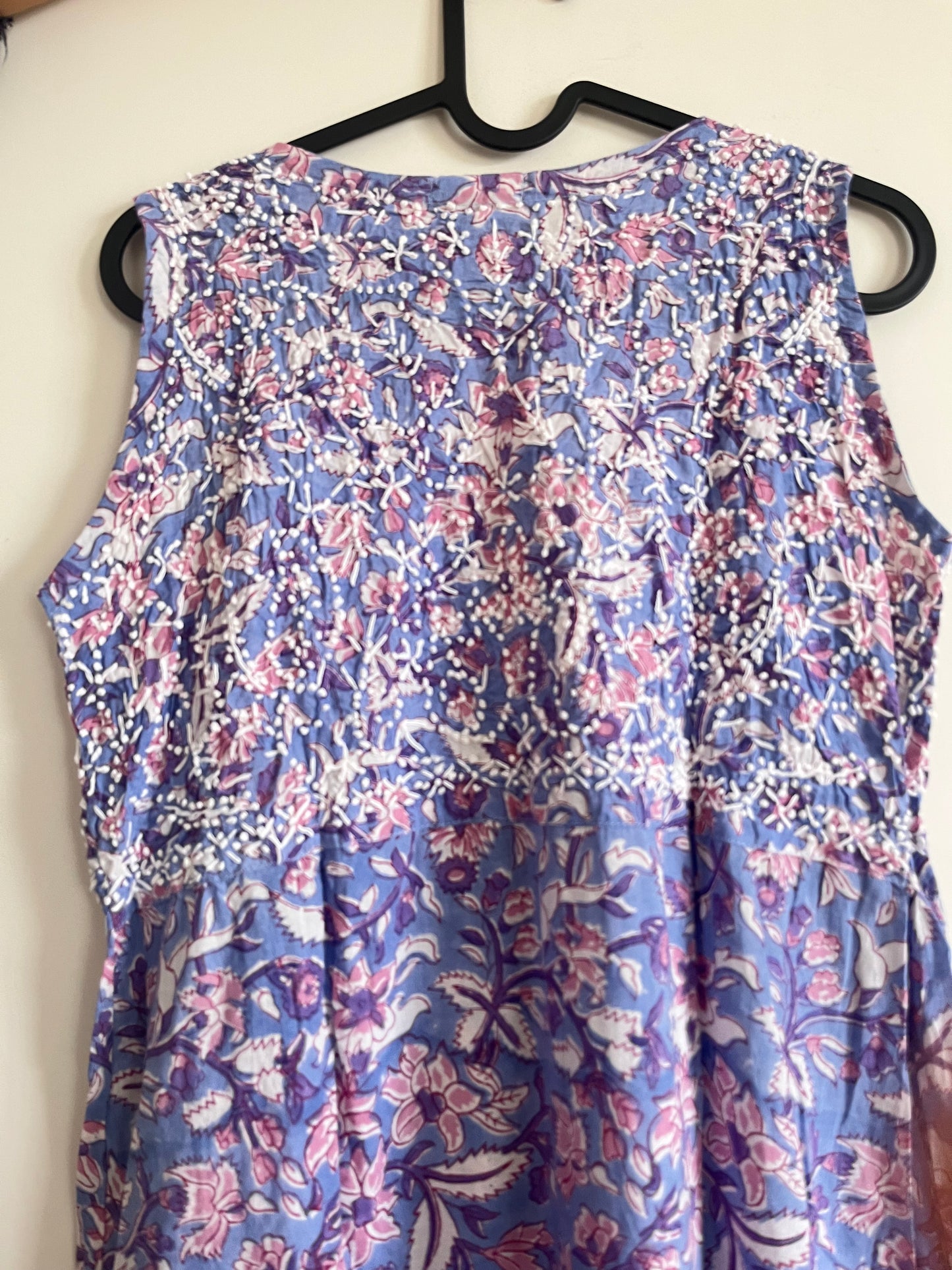 Sleeveless Aliya cut dress (with work on front and back) PRE-ORDER - Floral Periwinkle
