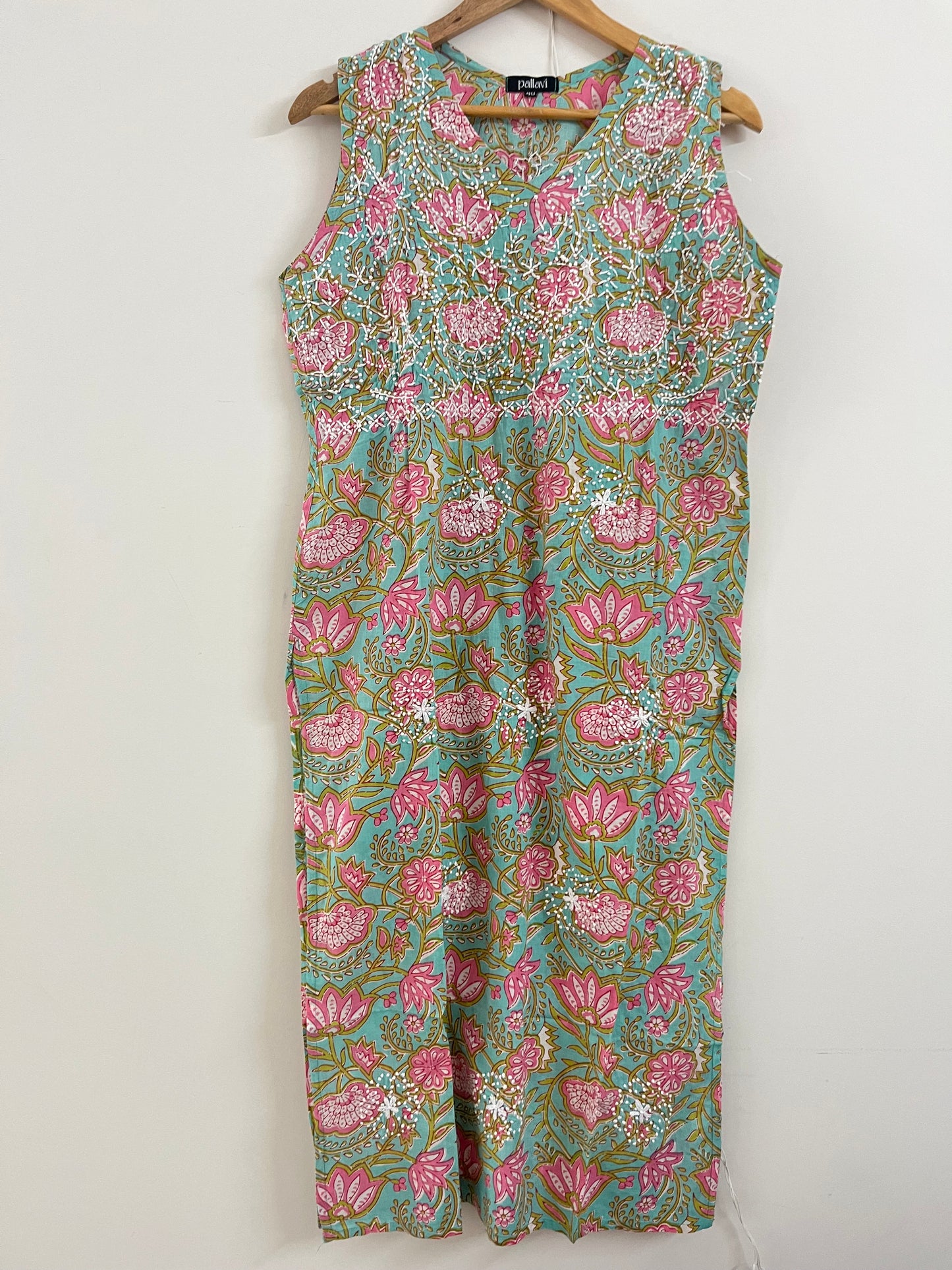 Straight Kurti Sleeveless PRE-ORDER - Floral Teal Pink