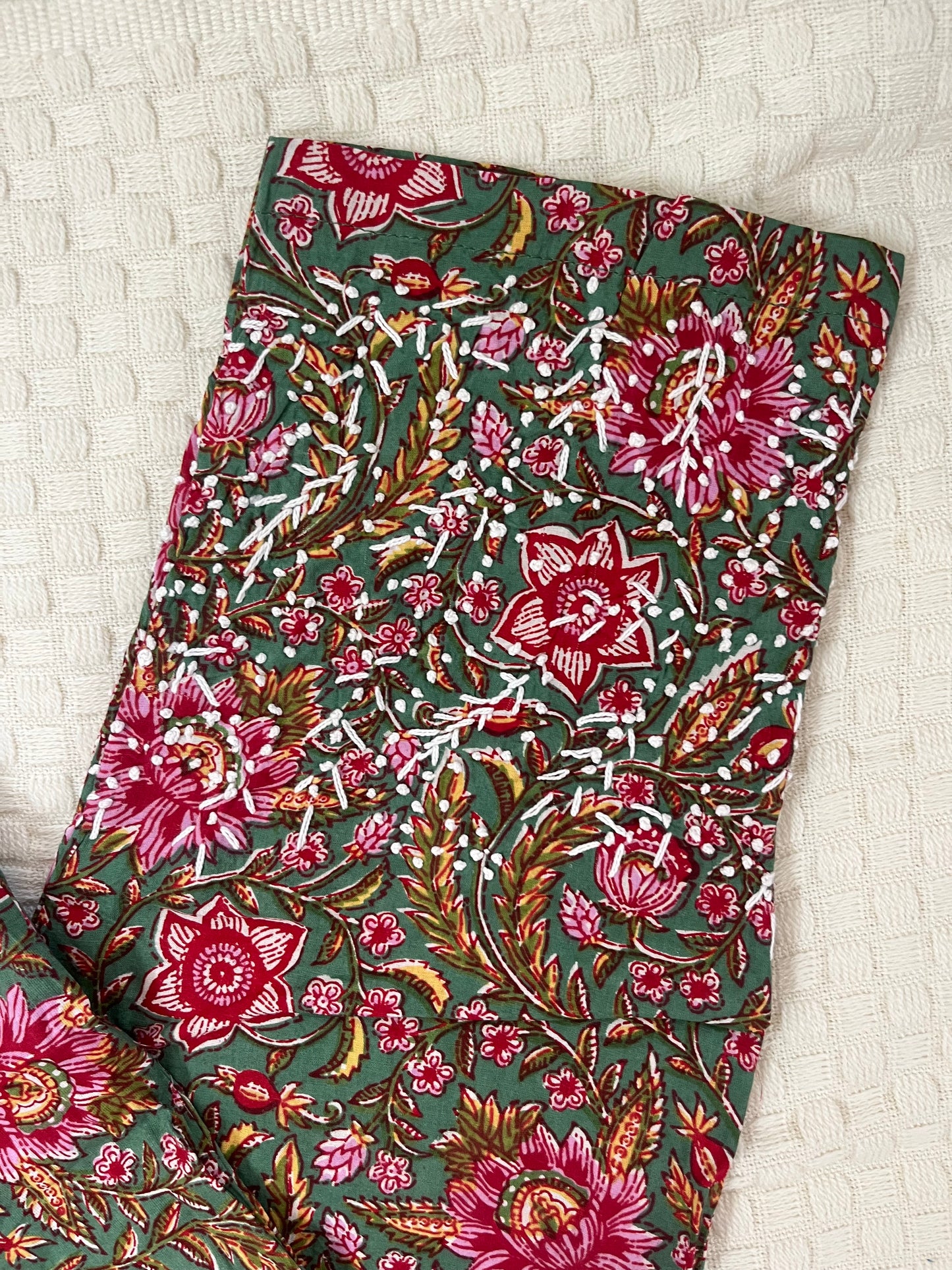 Sleeveless Straight Kurti and pant PRE-ORDER - Floral Lyla green