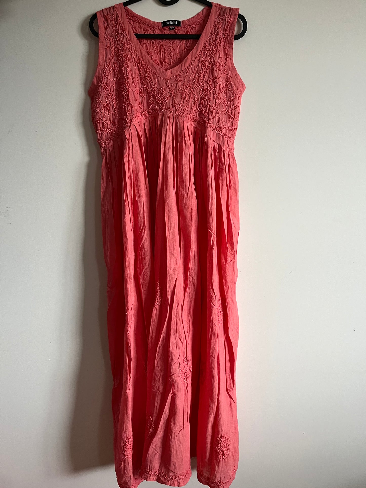 Sleeveless Aliya cut dress -Neon Peach (with work on front and back)