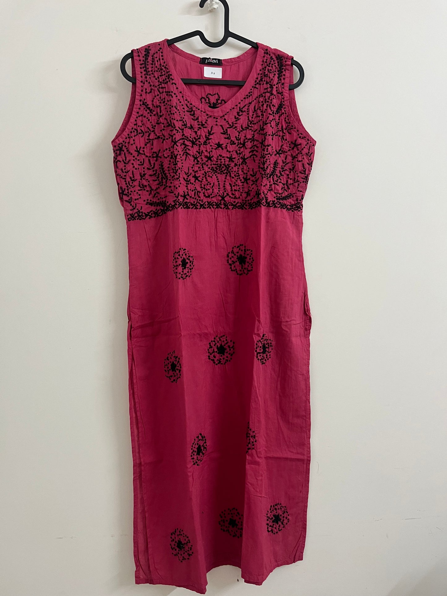Sleeveless Straight Kurti and Pant (co-ord set) PRE-ORDER - Black knote on Pink
