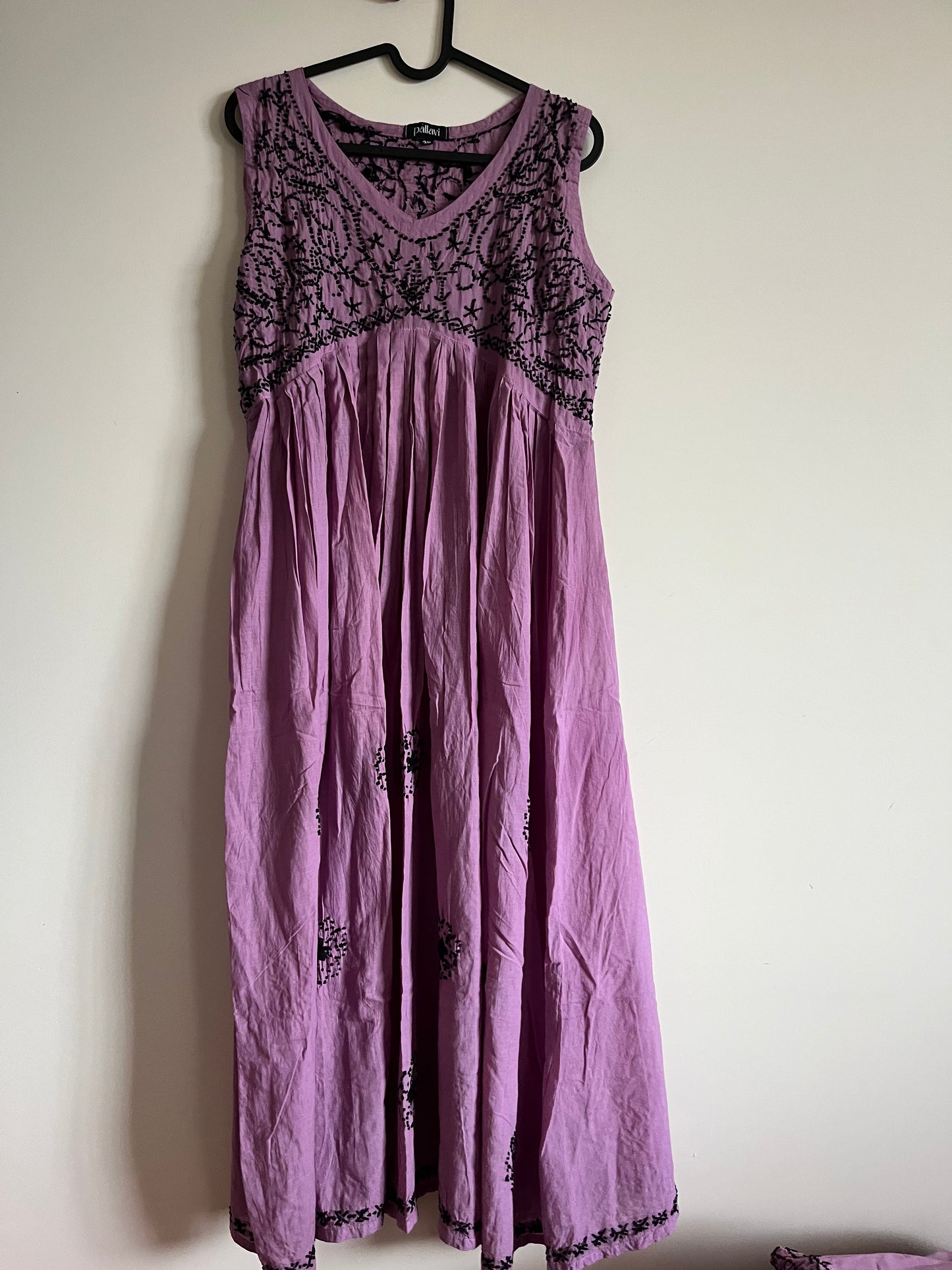 Sleeveless Aliya cut dress -Black knots on Pink Lavender (with work on front and back)
