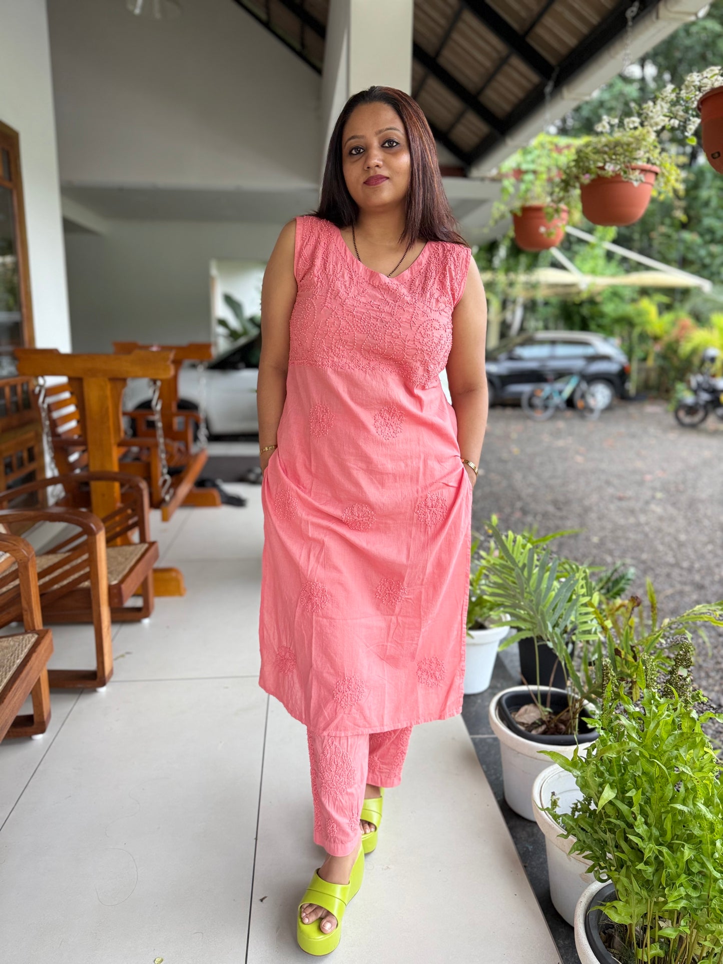 Sleeveless Straight kurti PRE-ORDER - Neon Peach