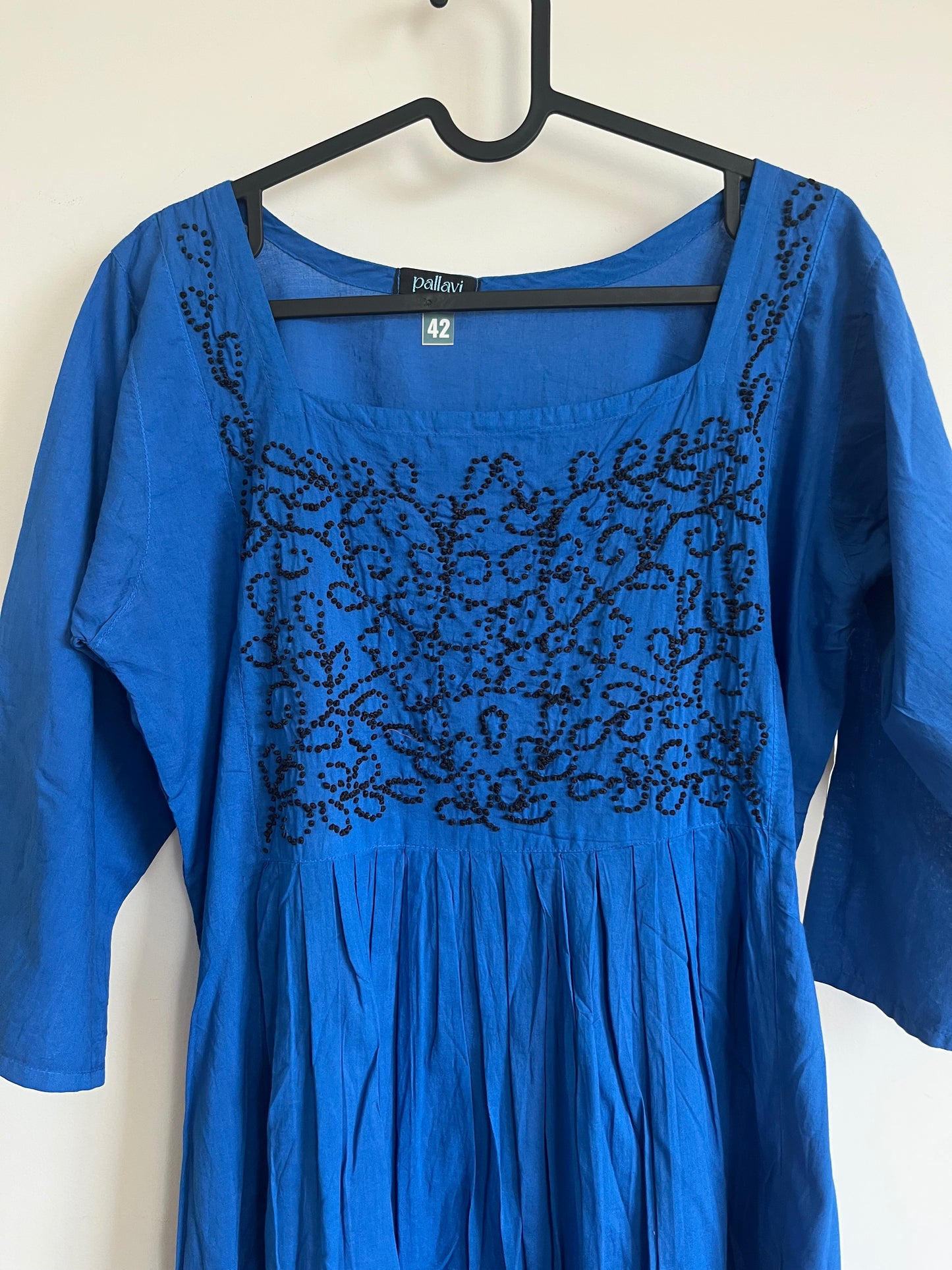 Pleated dress -Black knots on Royal Blue
