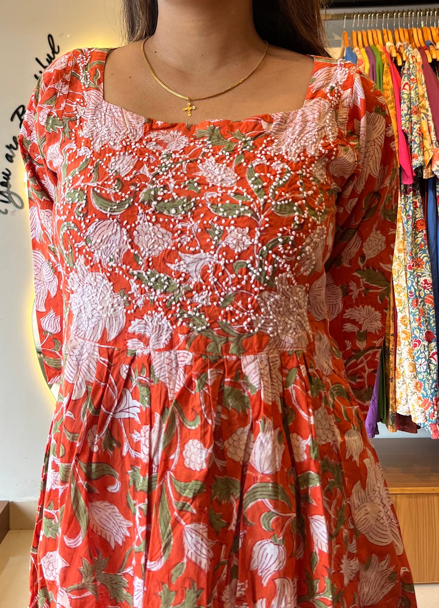 Pleated Dress - Floral Orange