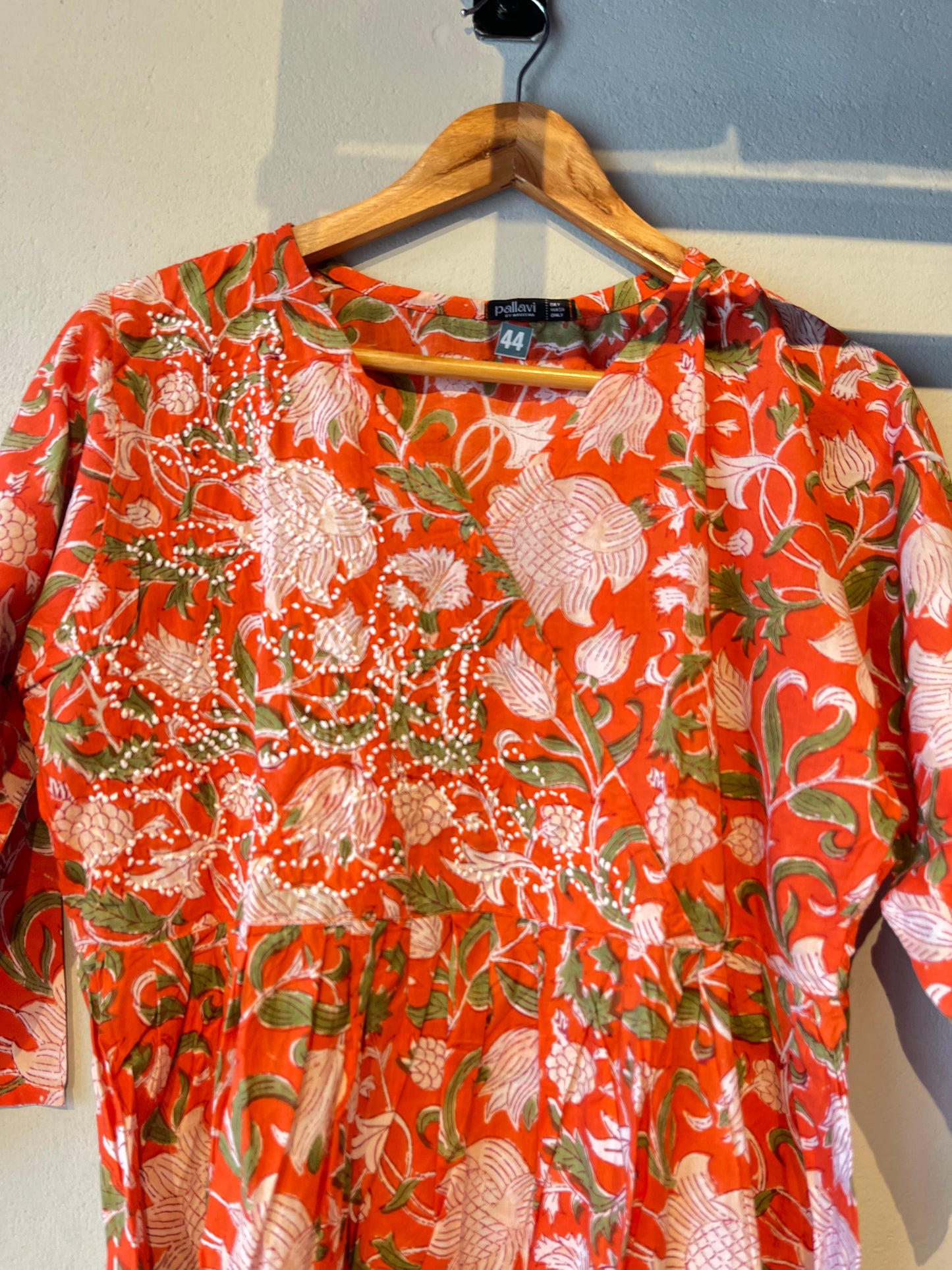 Pleated Angrakha dress - Floral Orange