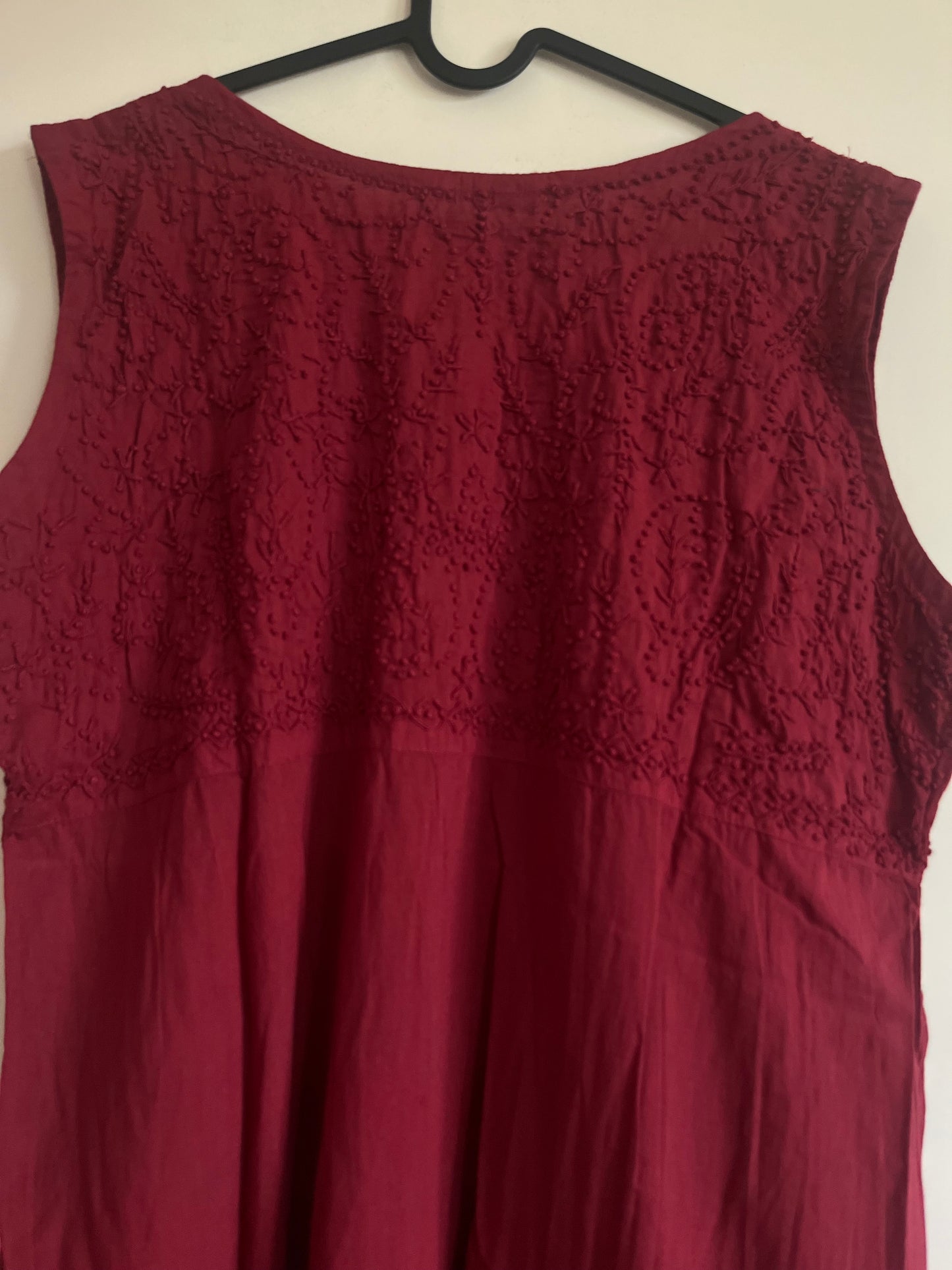 Sleeveless Aliya cut dress (with work on front and back)PRE-ORDER- Maroon