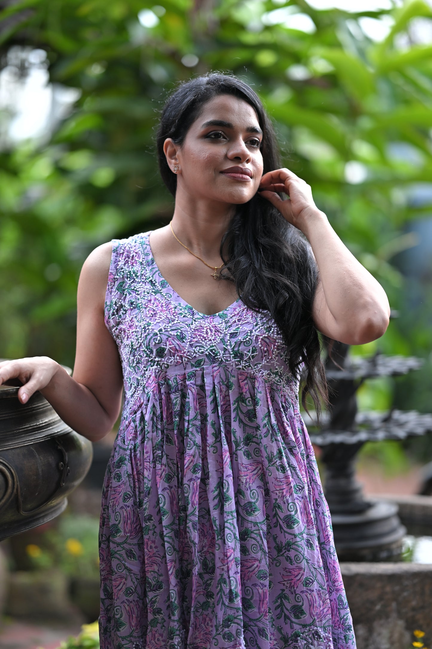 Sleeveless Aliya cut dress (with work on front and back) and pant PRE-ORDER - Lavender Smera