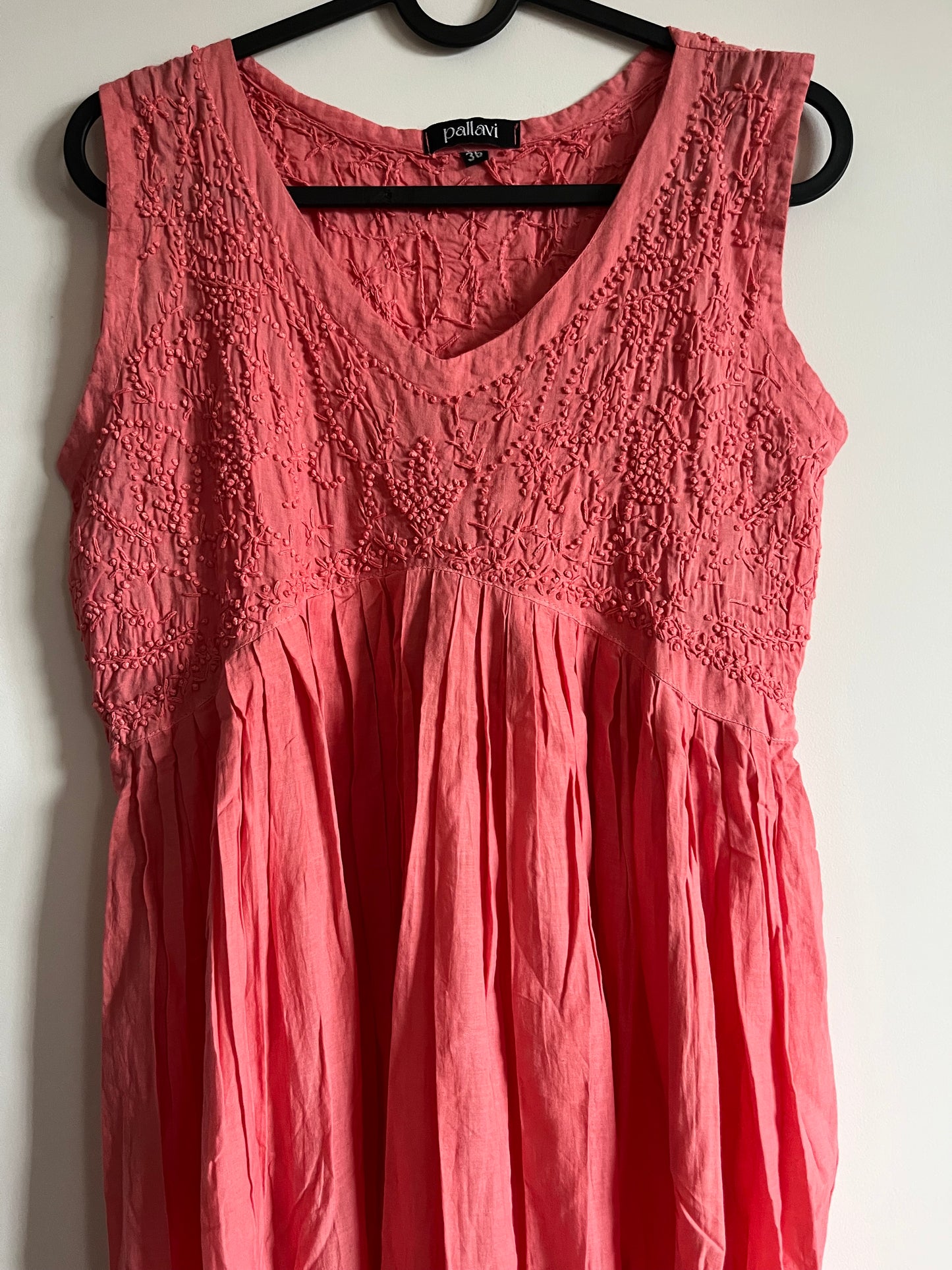 Sleeveless Aliya cut dress -Neon Peach (with work on front and back)