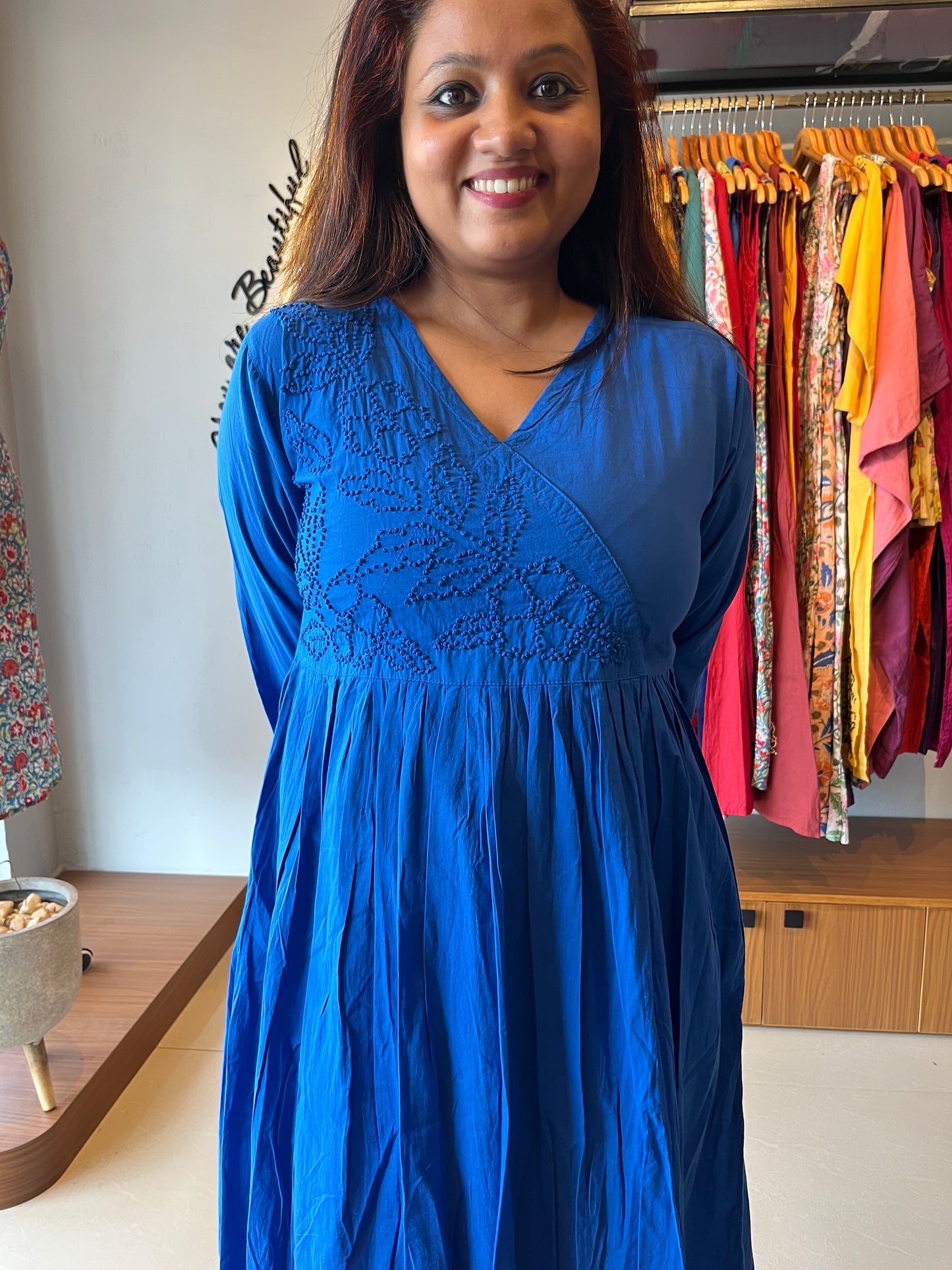 Pleated Angrakha dress - Royal Blue