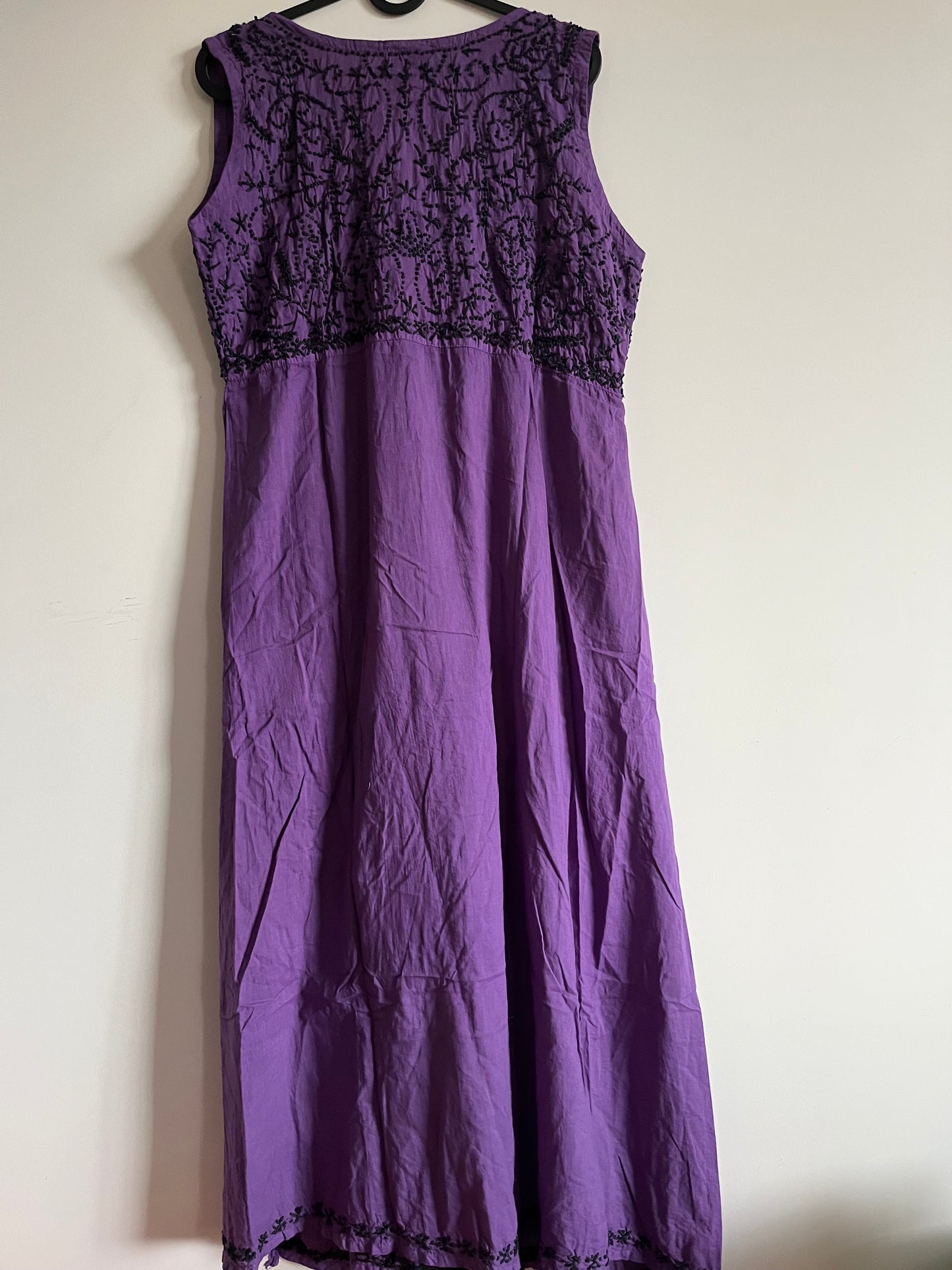 Sleeveless Aliya cut dress -Black knots on Dark Lavender (with work on front and back)