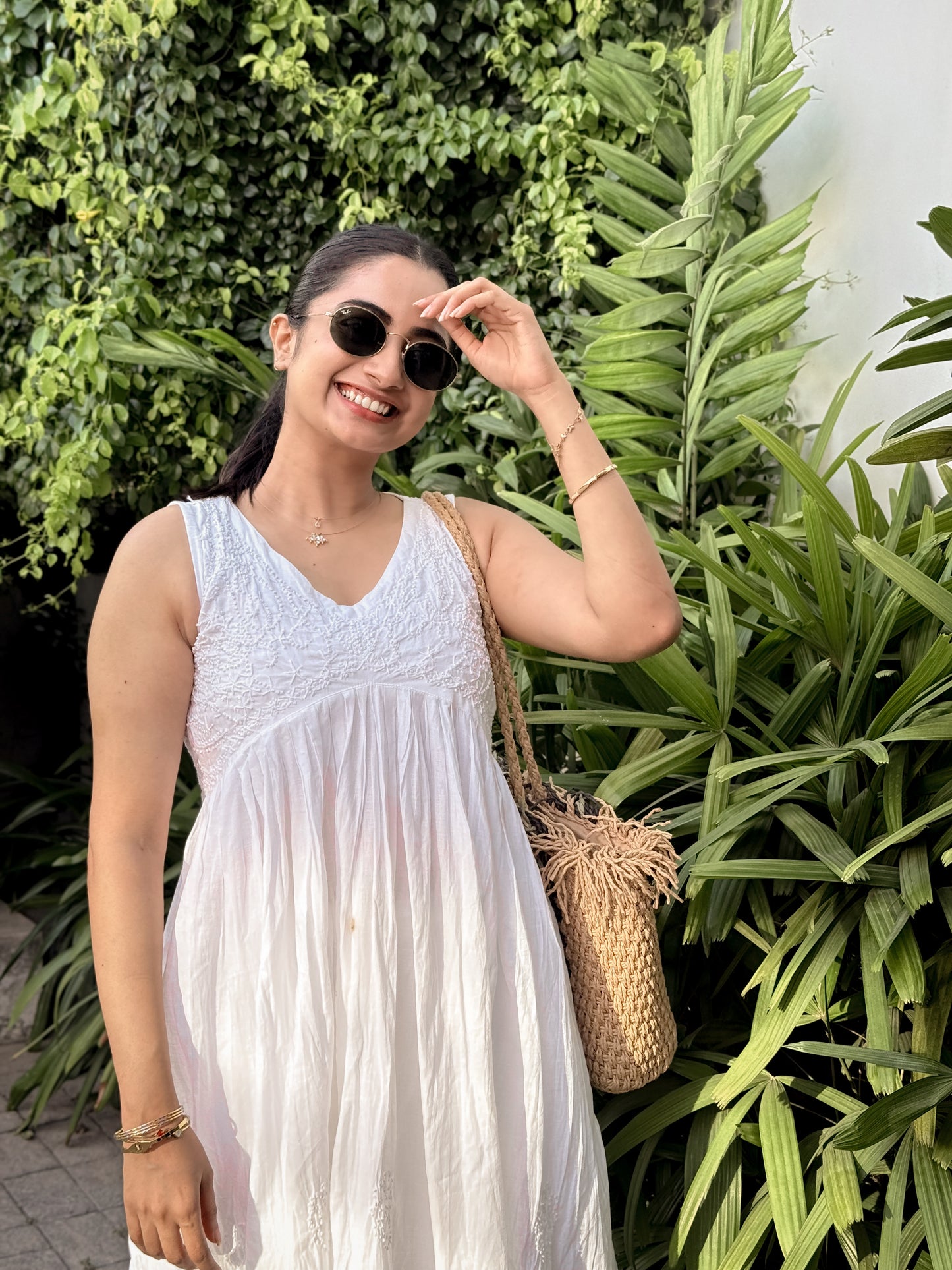 Sleeveless Aliya Cut Dress PRE-ORDER - White (with work on front and back)