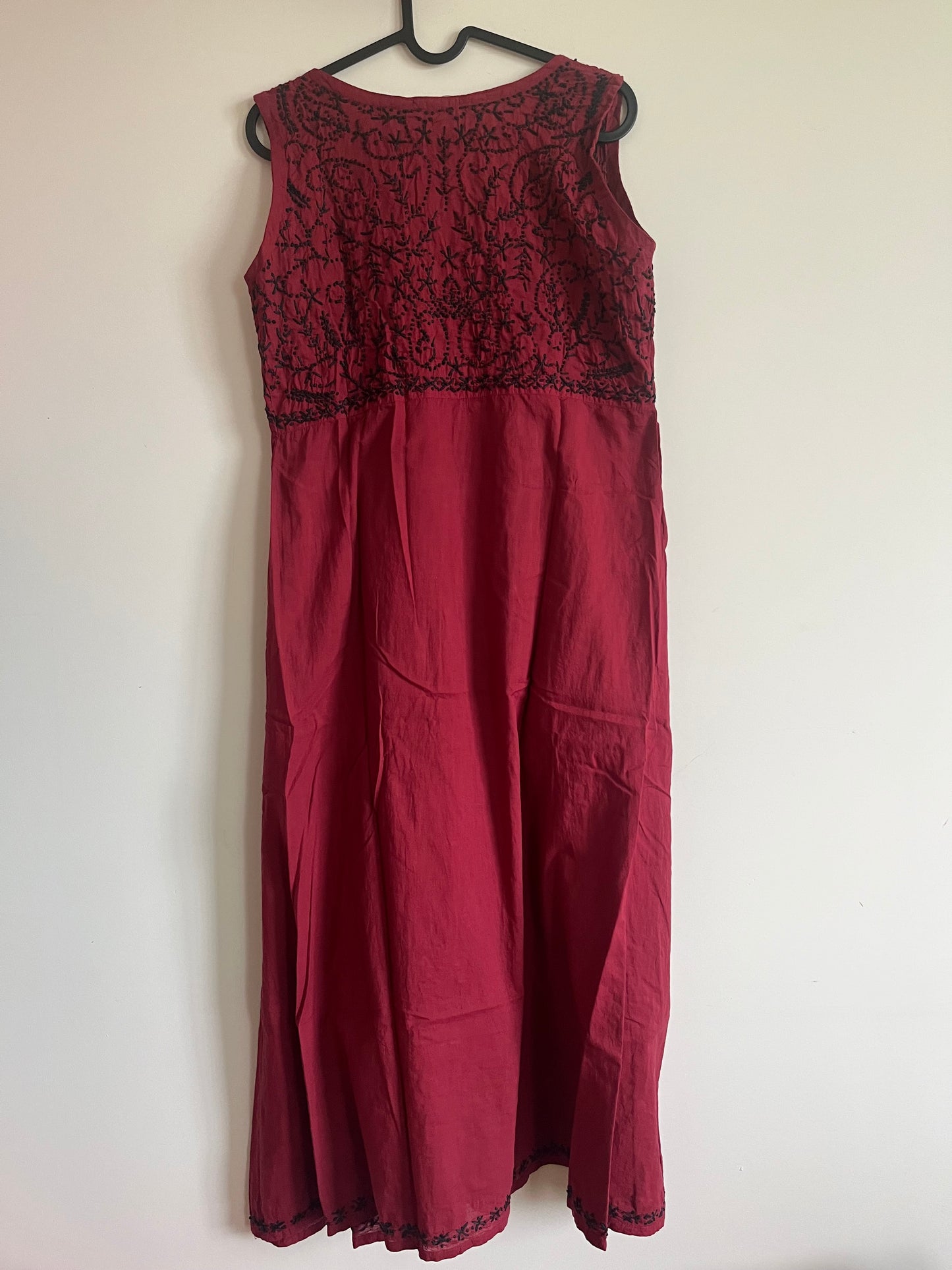 Sleeveless Aliya cut dress (with work on front and back)- Black knots on Maroon