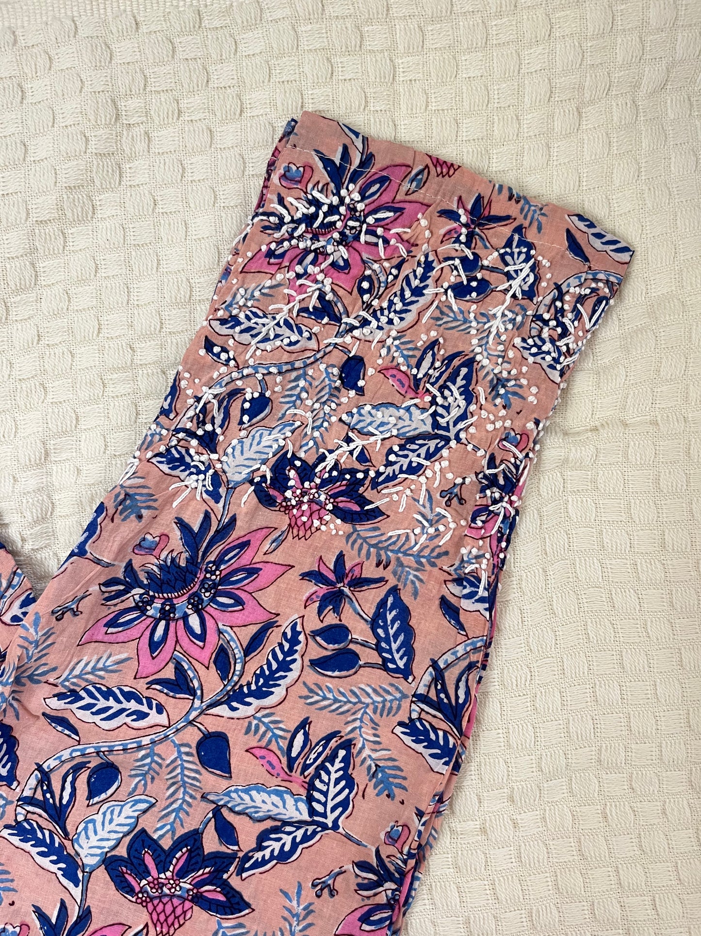 Sleeveless Straight Kurti and pant PRE-ORDER - Floral Peach Blue
