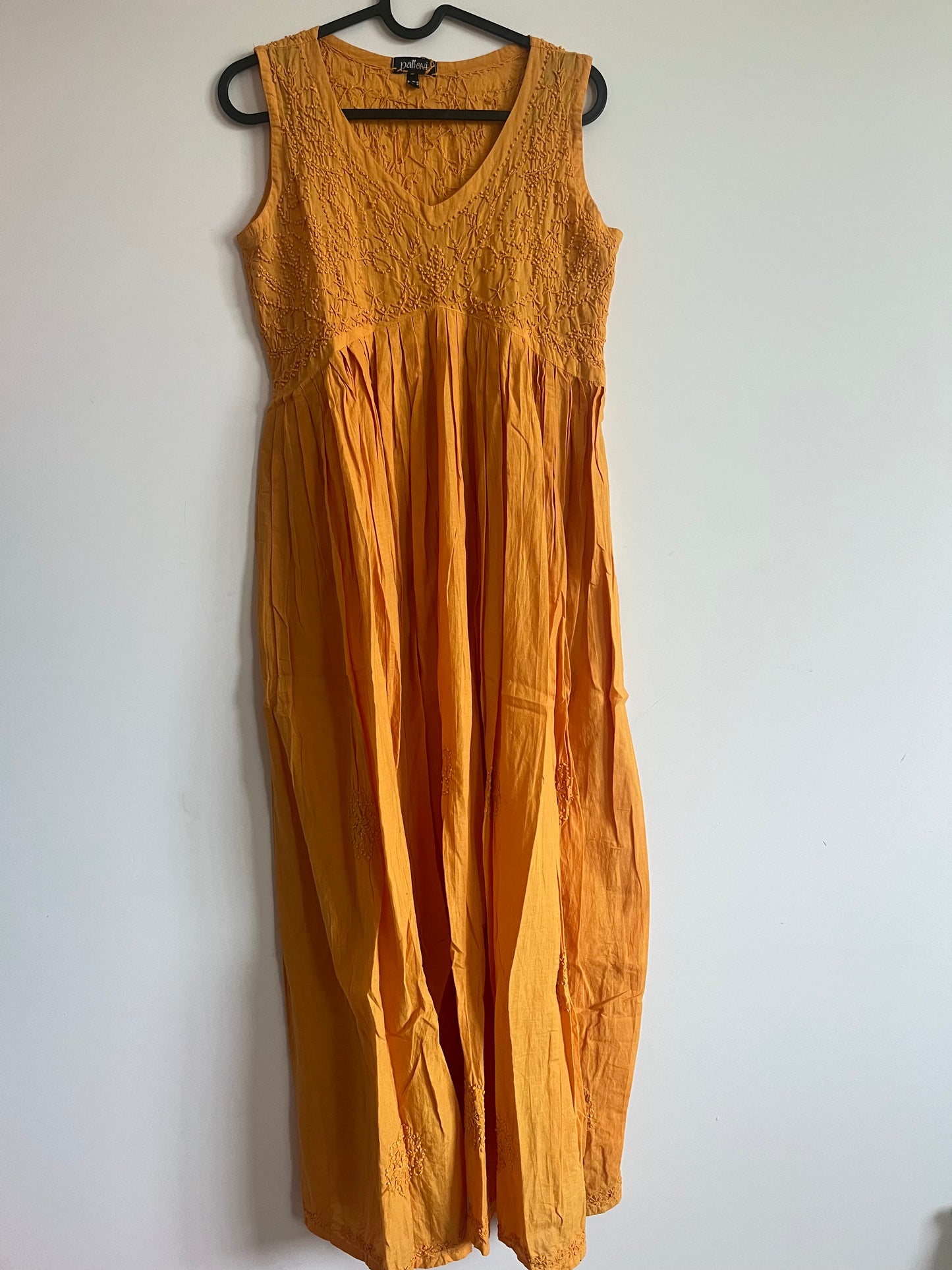 Sleeveless Aliya cut dress (with work on front and back)- Mustard Yellow