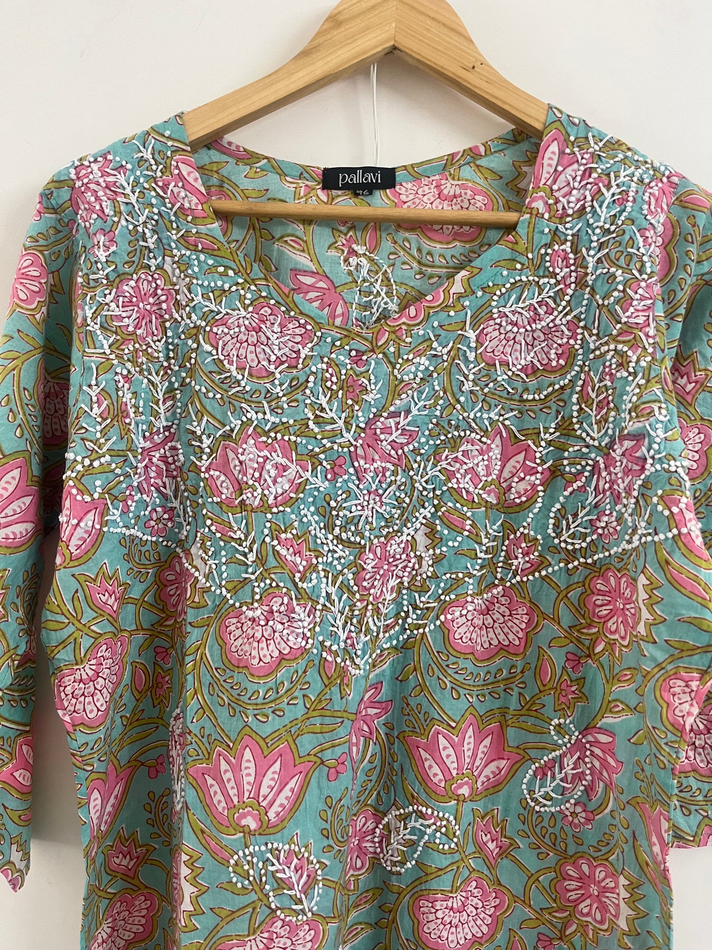 Straight Kurti - Floral Teal Pink