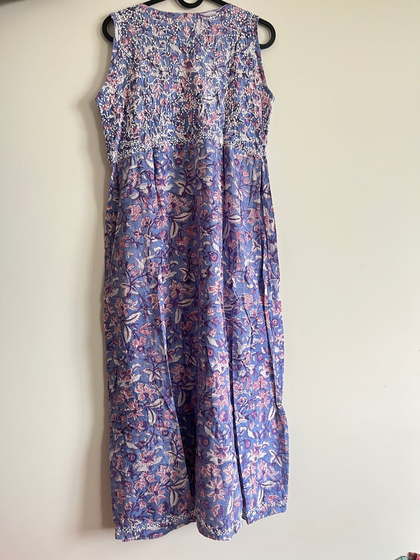 Sleeveless Aliya cut dress (with work on front and back) PRE-ORDER - Floral Periwinkle