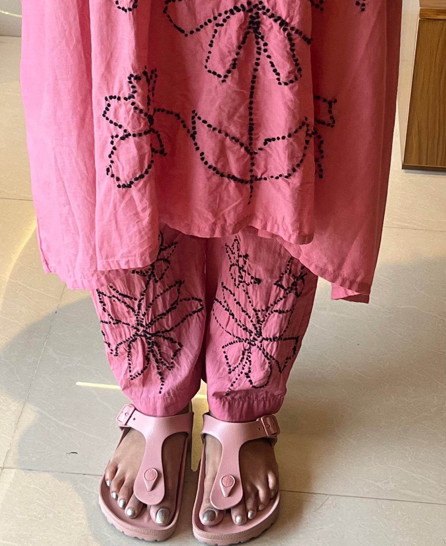 Kaftan top and pant - Black knots on Nude pink