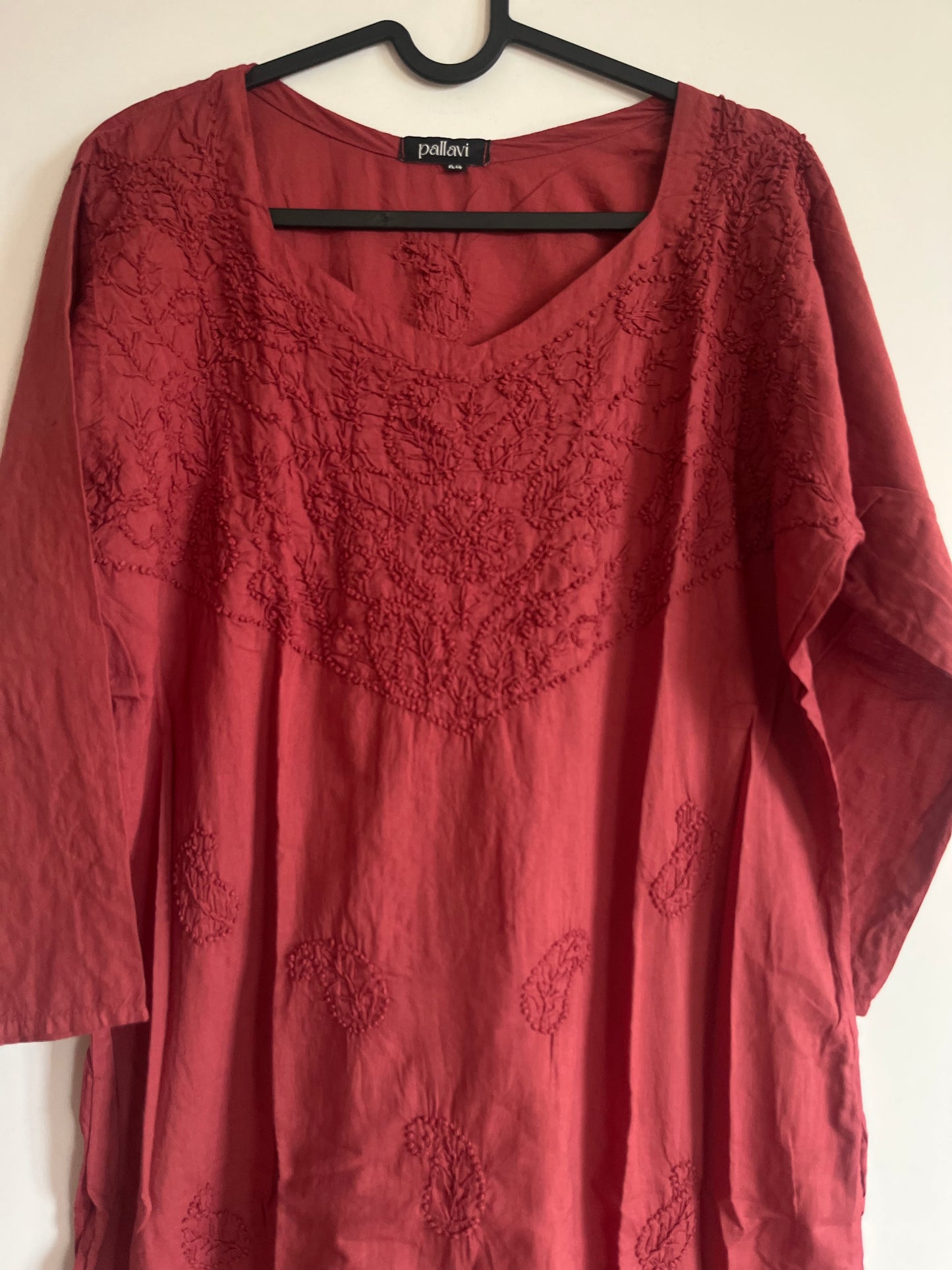 Straight Kurti - Black knots on Brick Red