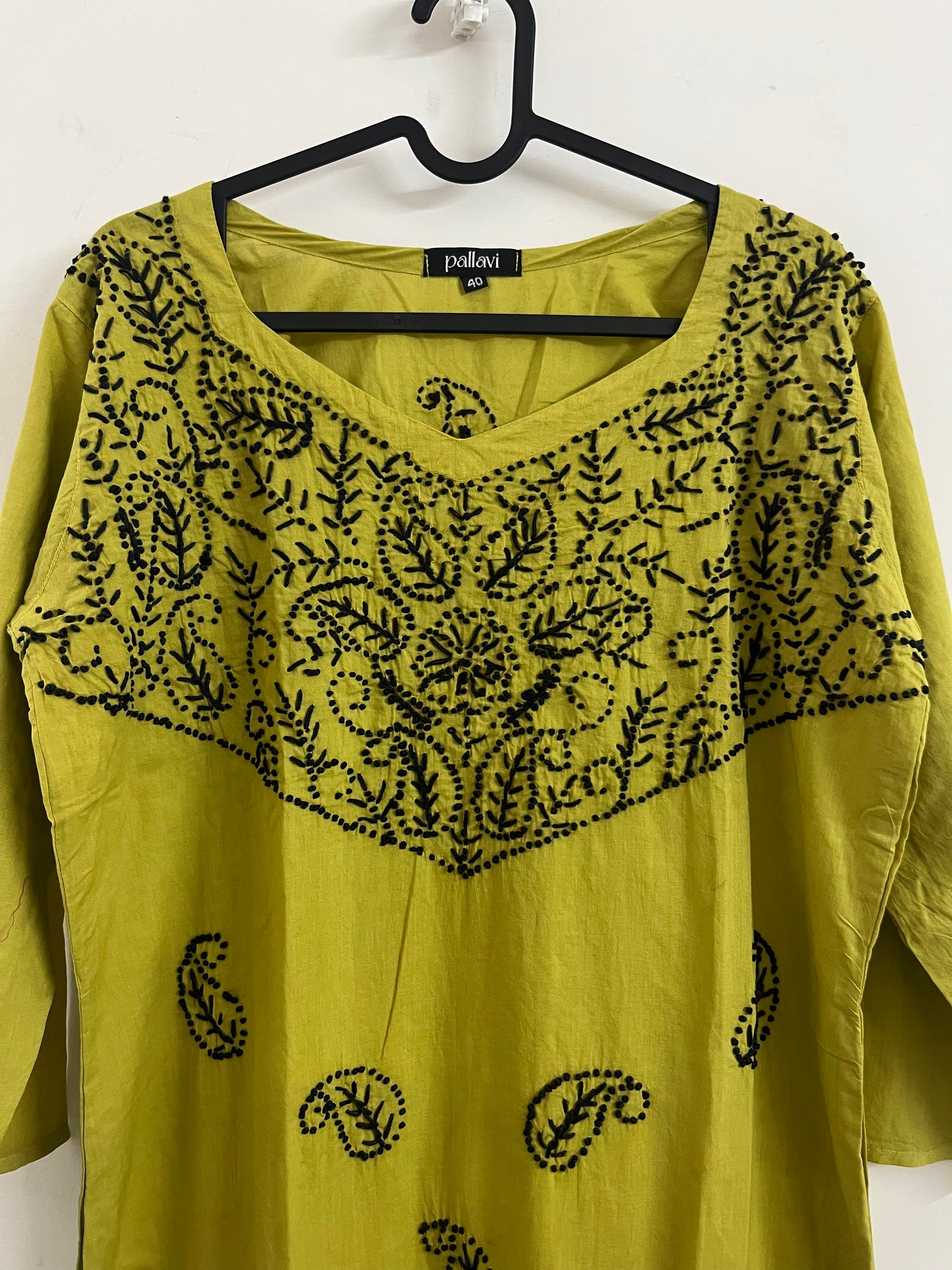 Straight Kurti PRE-ORDER - Black knots on Lime Yellow