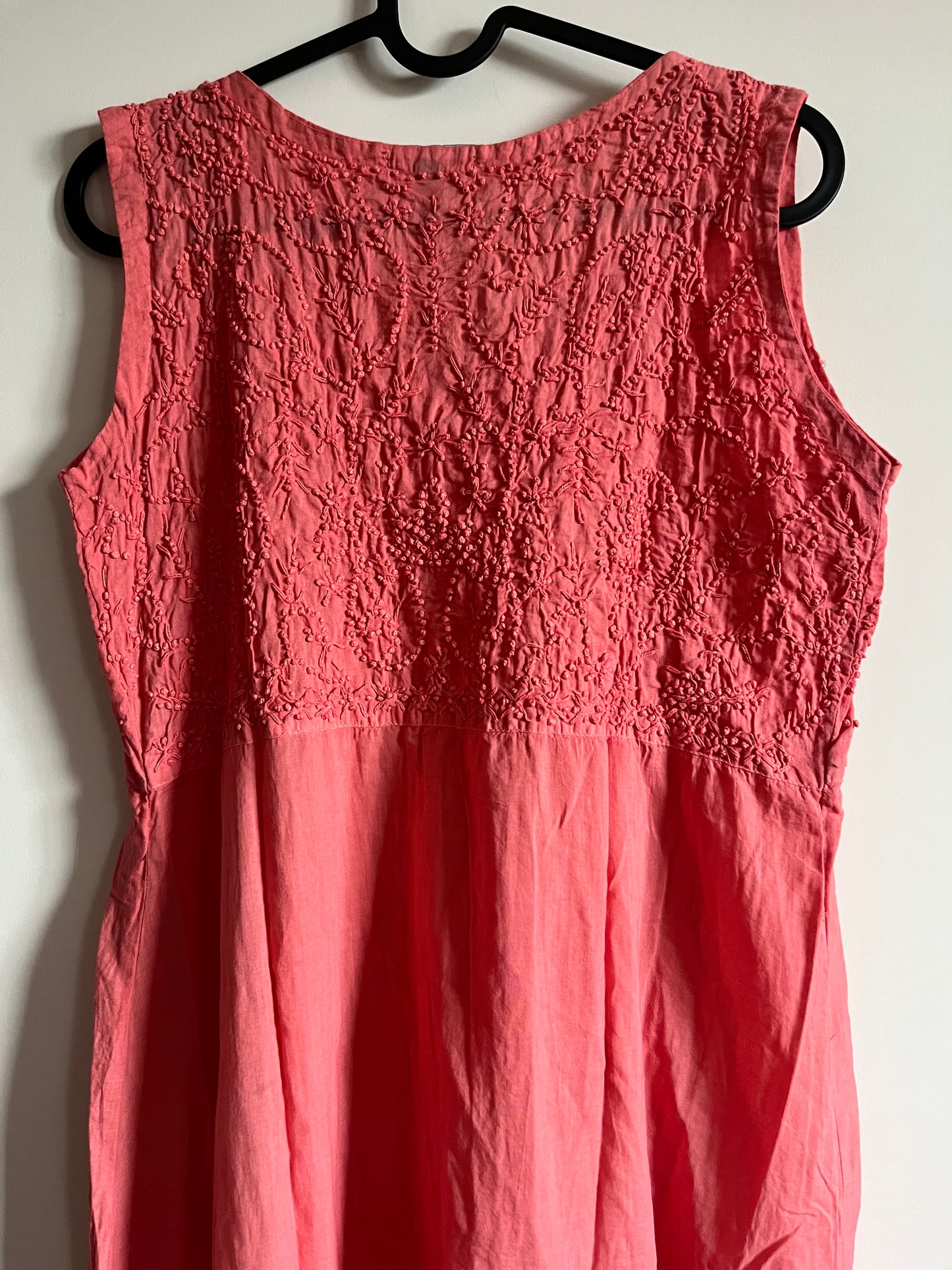 Sleeveless Aliya cut dress -Neon Peach (with work on front and back)