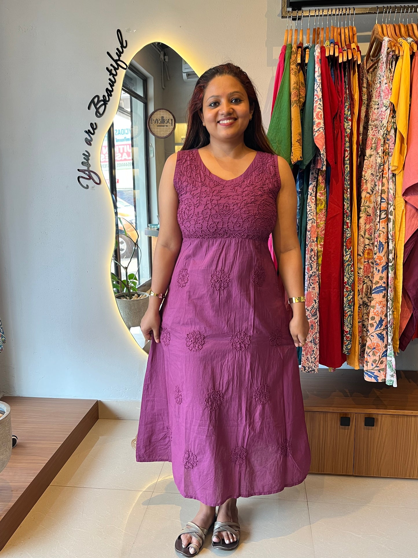 Sleeveless A-line Dress - Wine