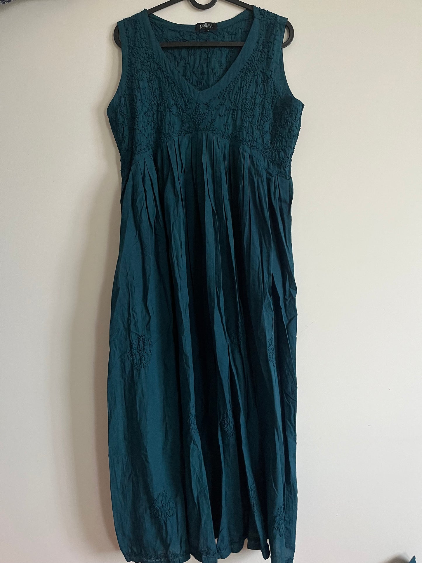 Sleeveless Aliya cut dress -Midnight Blue (with work on front and back)