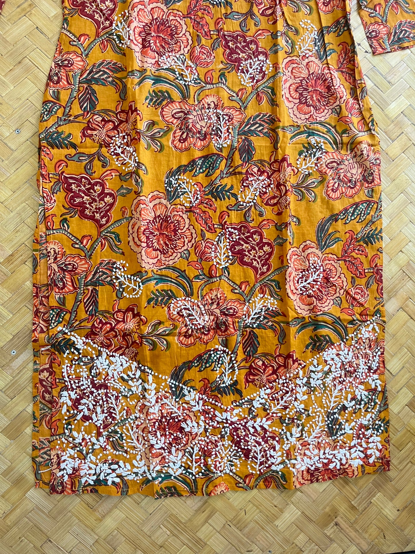 Straight Kurti - Floral Yellow Red