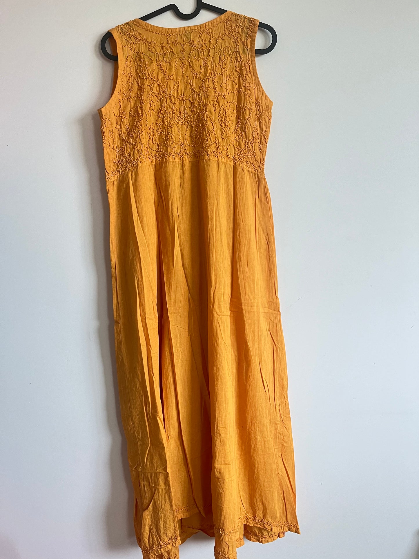 Sleeveless Aliya cut dress (with work on front and back)- Mustard Yellow