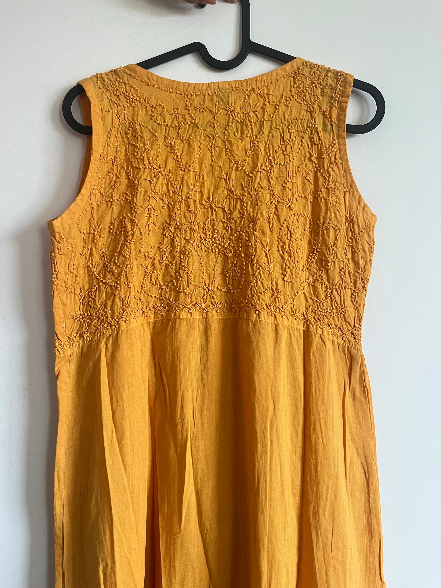 Sleeveless Aliya cut dress (with work on front and back)- Mustard Yellow