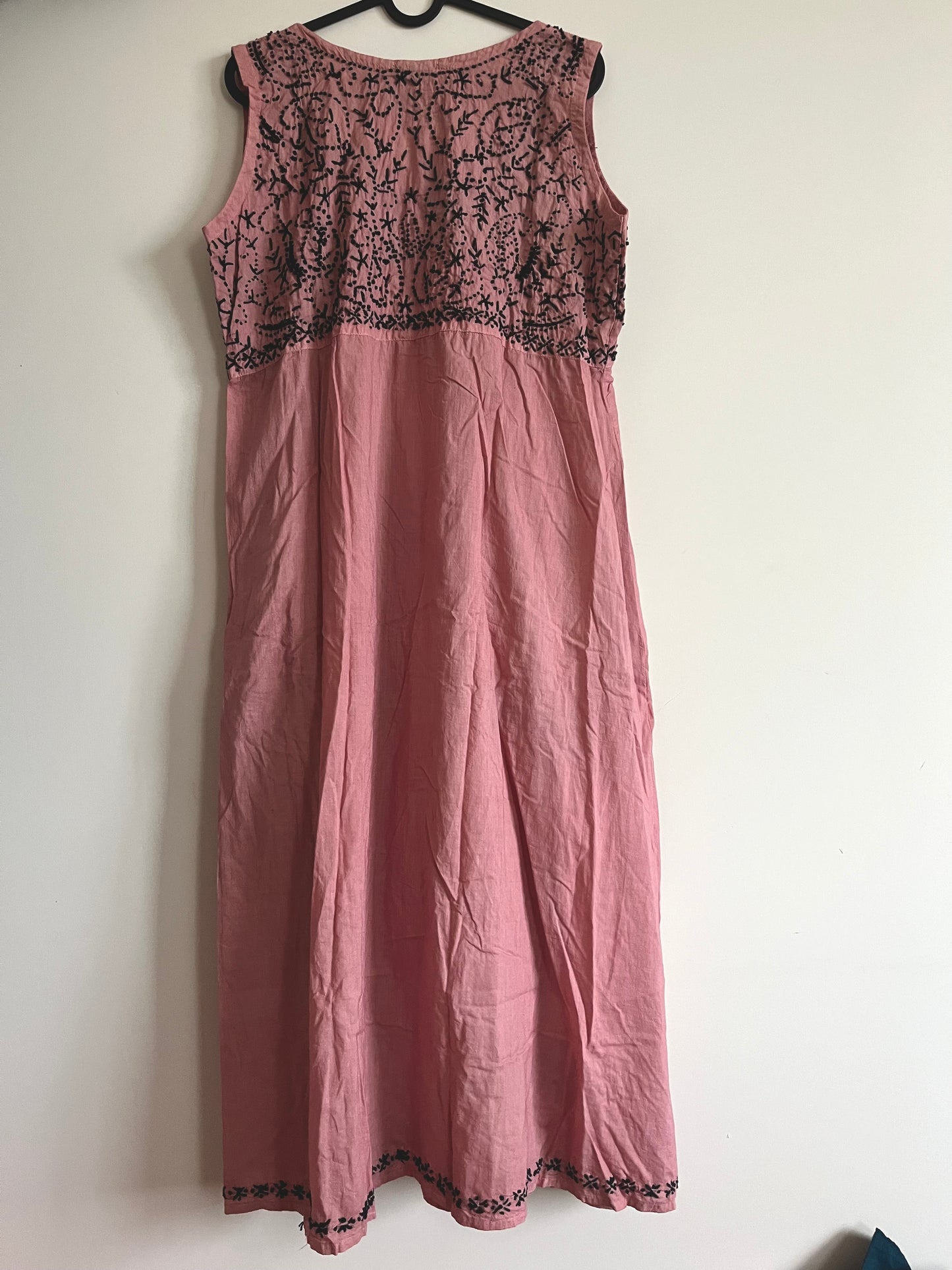 Sleeveless Aliya cut dress -Black knots on Onion Pink (with work on front and back)