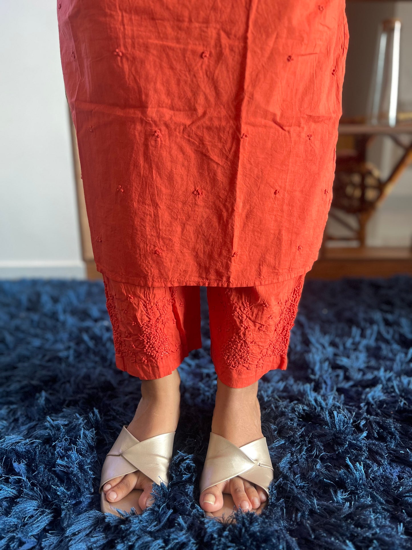 Straight Kurti and pant (Sleeveless) PRE-ORDER - Dark Rust Orange