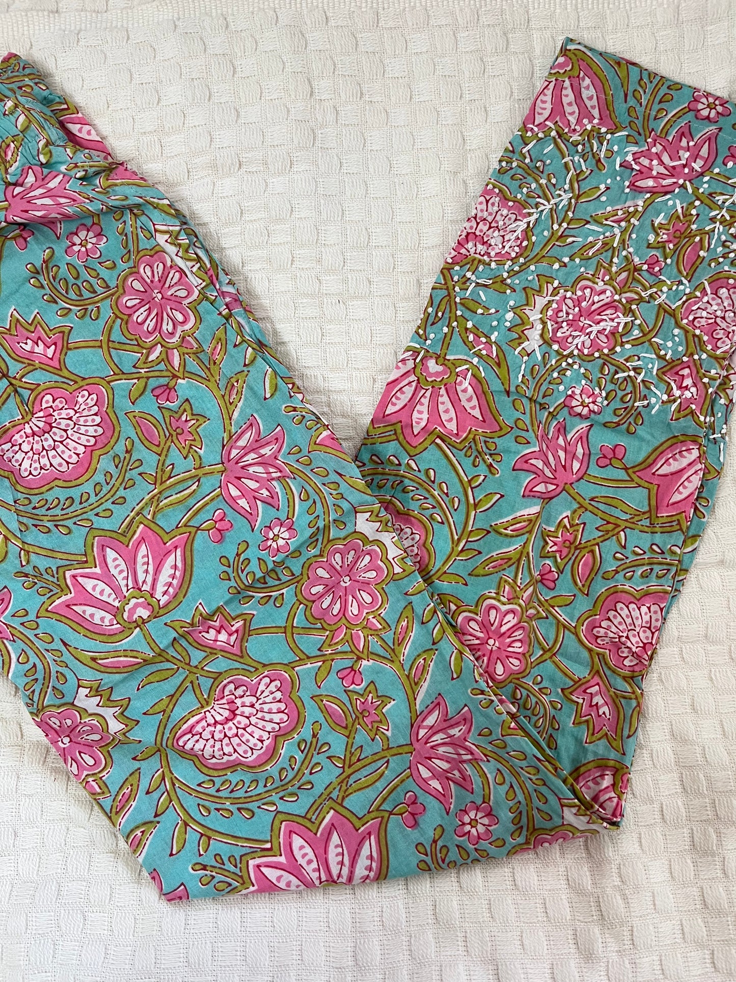 Straight Kurti and pant PRE-ORDER - Floral Teal Pink