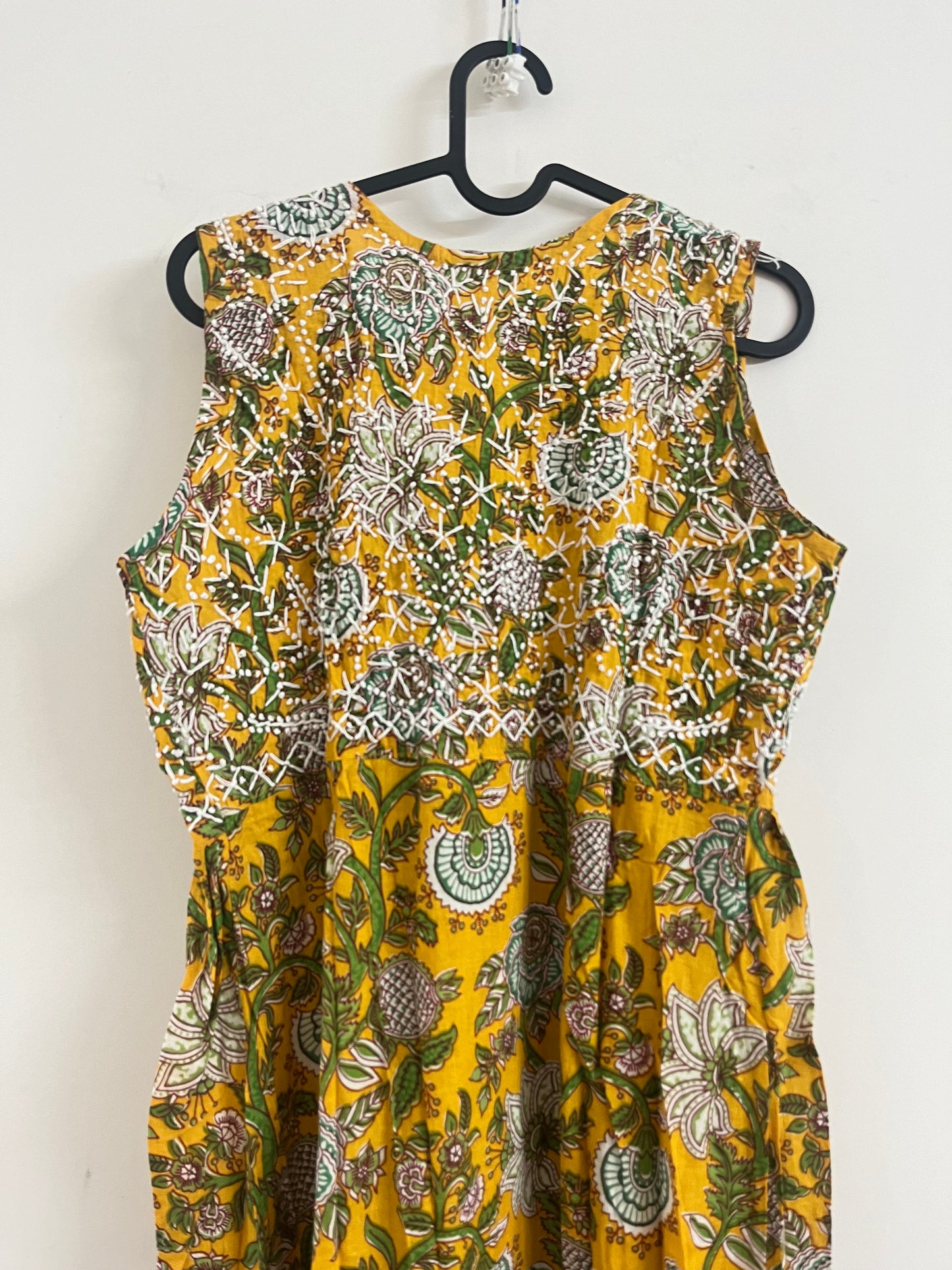 Sleeveless Aliya cut dress (with work on front and back) PRE-ORDER - Floral Yellow Green