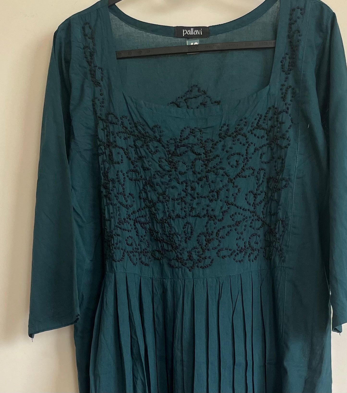 Pleated dress -Black knots on Midnight Blue