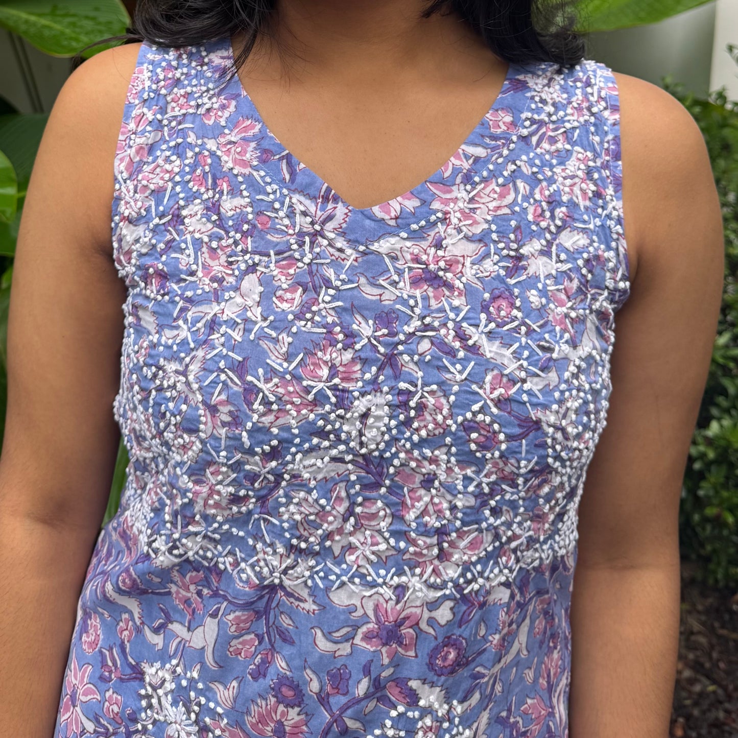 Straight Kurti Sleeveless PRE-ORDER - Floral Periwinkle