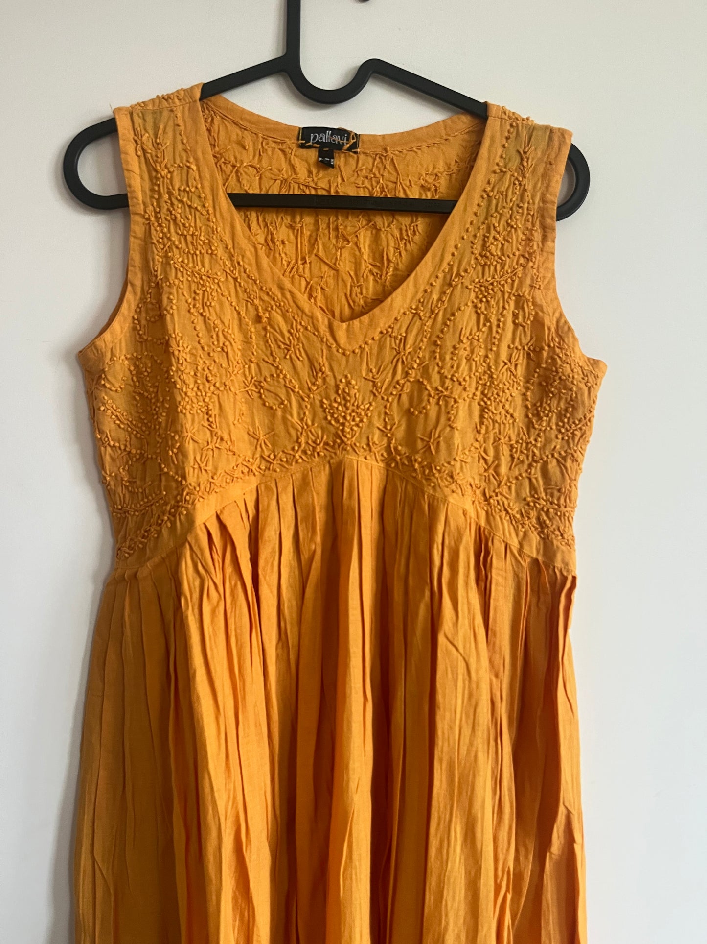 Sleeveless Aliya cut dress (with work on front and back)- Mustard Yellow