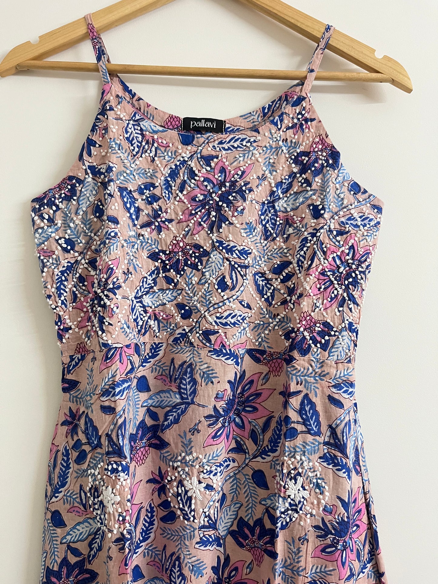 Sleeveless A-line Dress PRE-ORDER - Floral Peach Blue