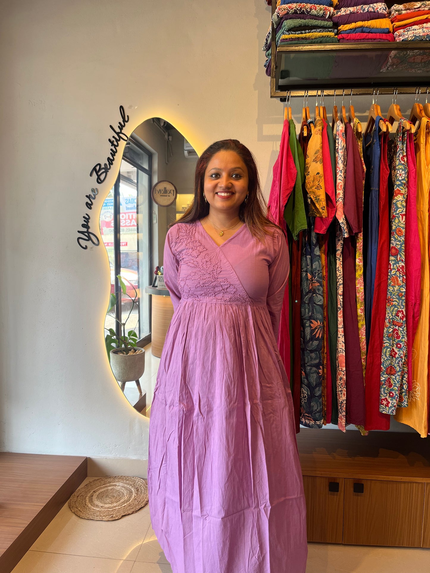Pleated Angrakha dress - Pale lavender