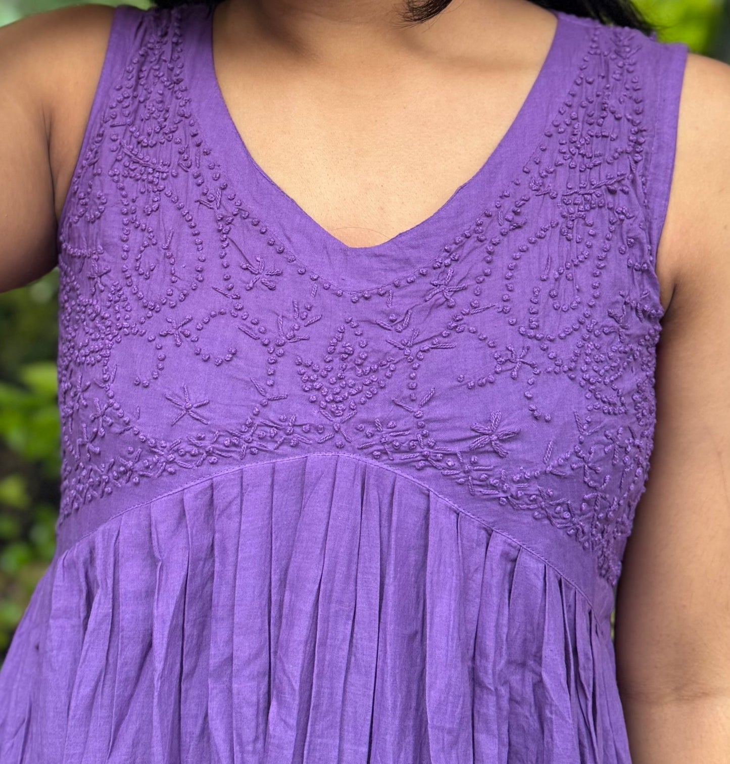 Aliya Cut Sleeveless Dress -Dark Lavender (with work on front and back)