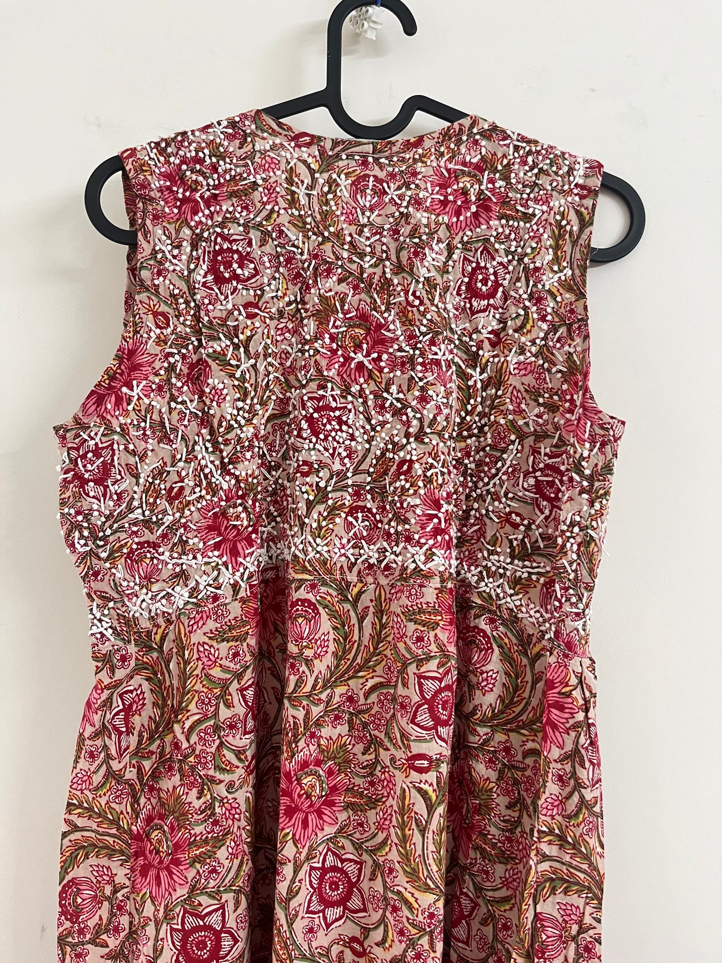Sleeveless Aliya cut dress (with work on front and back) PRE-ORDER - Floral Peach Red