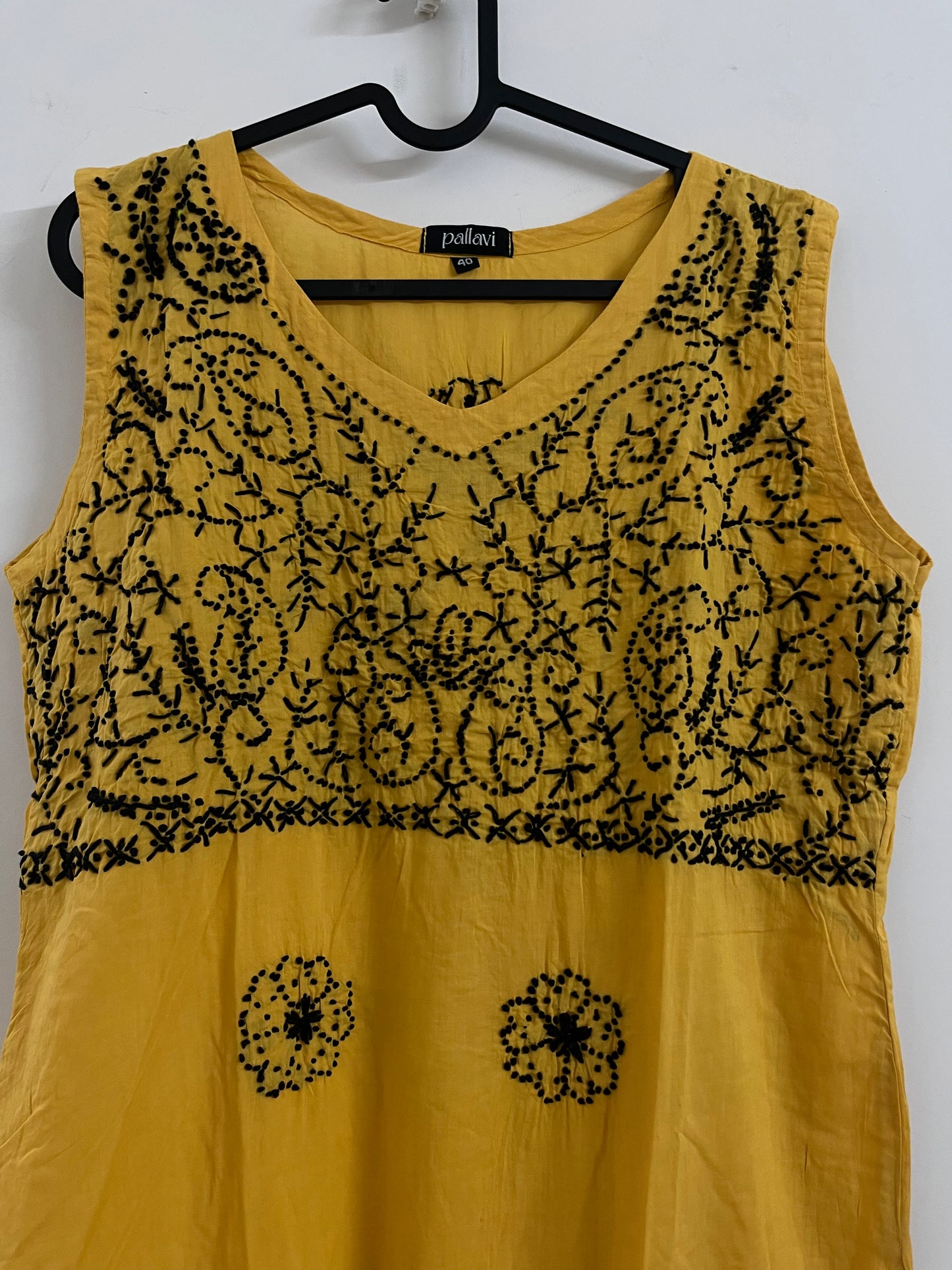 Sleeveless Straight Kurti and Pant (co-ord set) - Black knote on Mustard Yellow