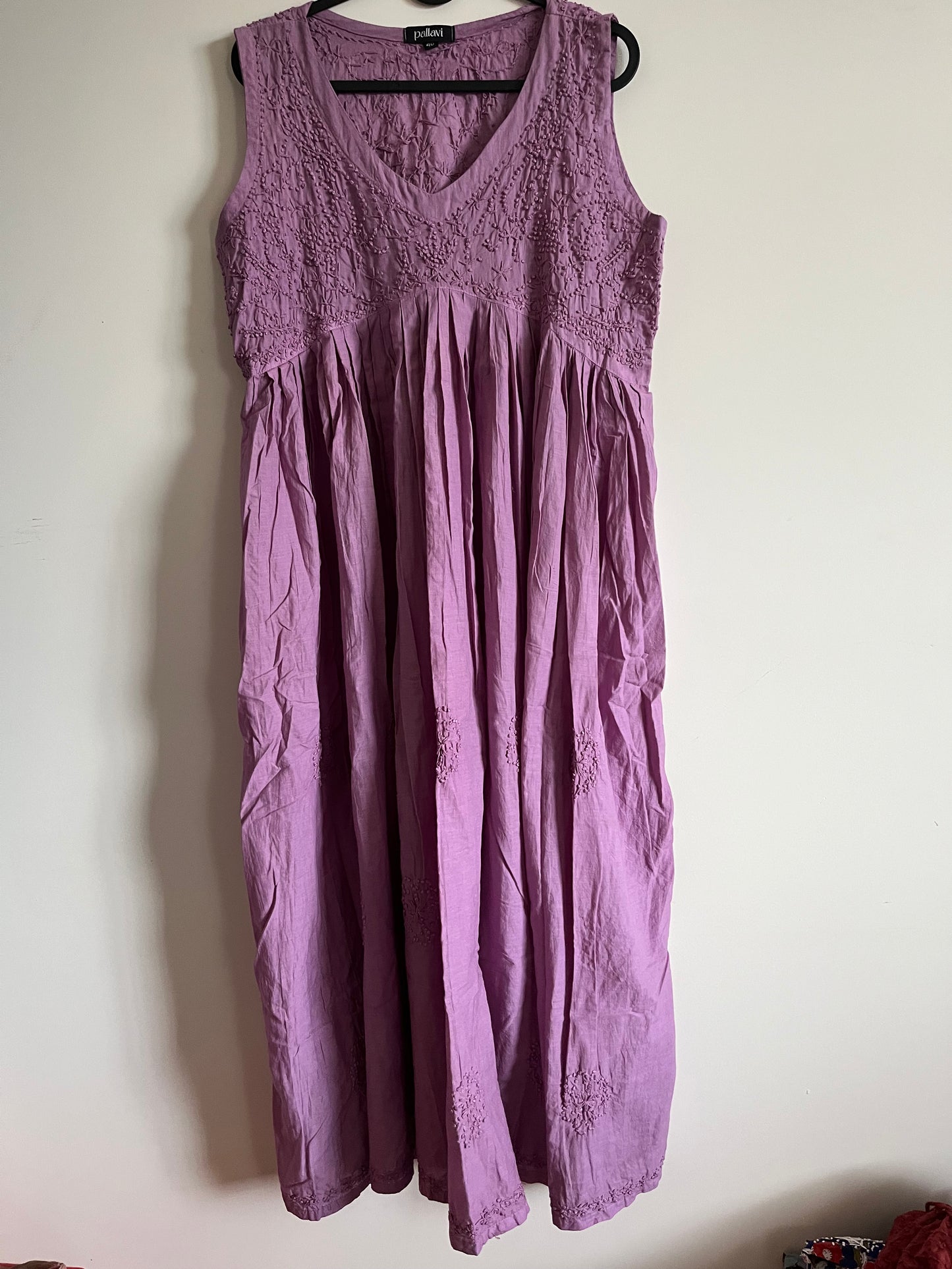 Sleeveless Aliya cut dress -Pink Lavender (with work on front and back)