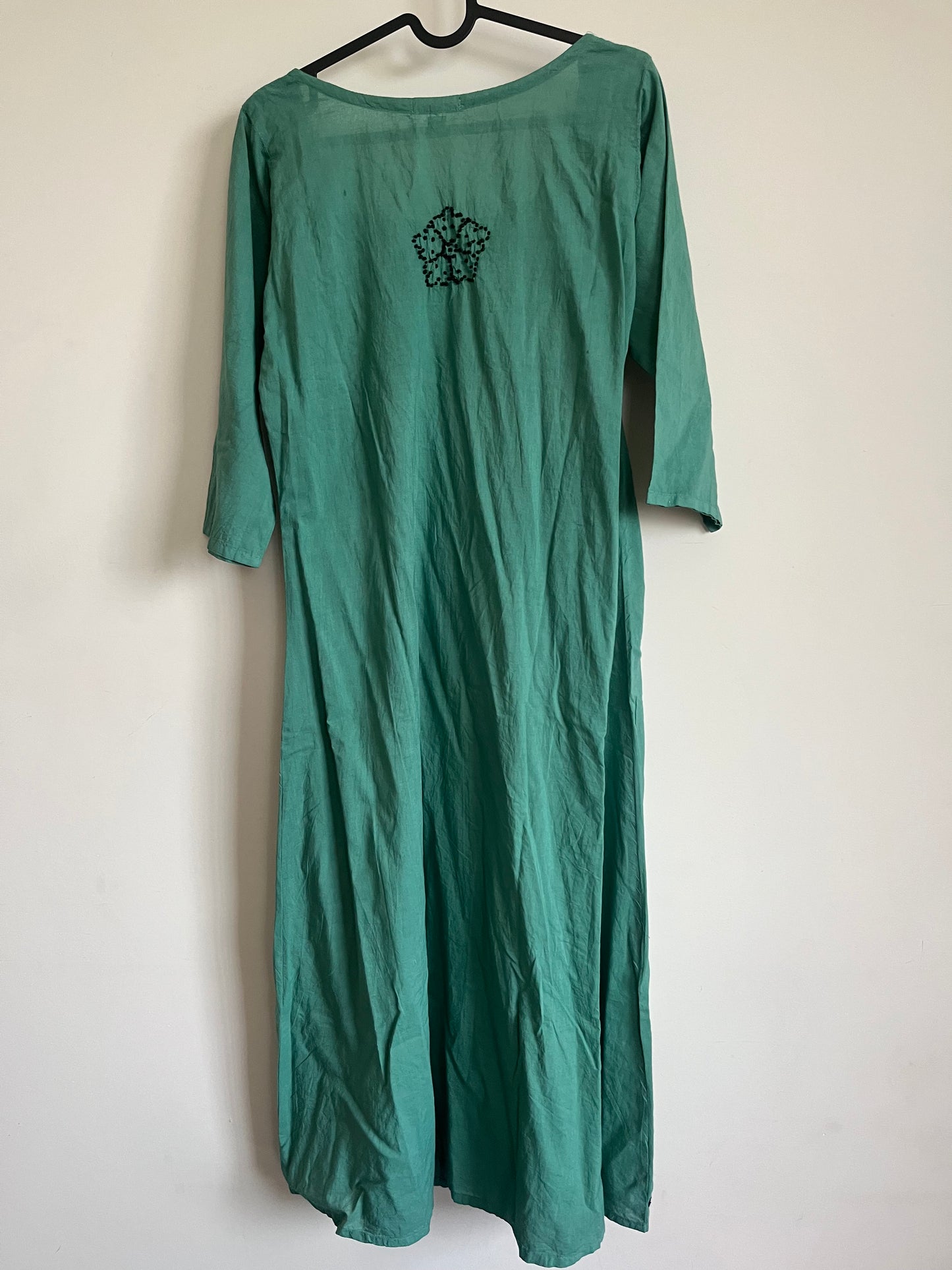 Pleated dress -Black knots on Teal