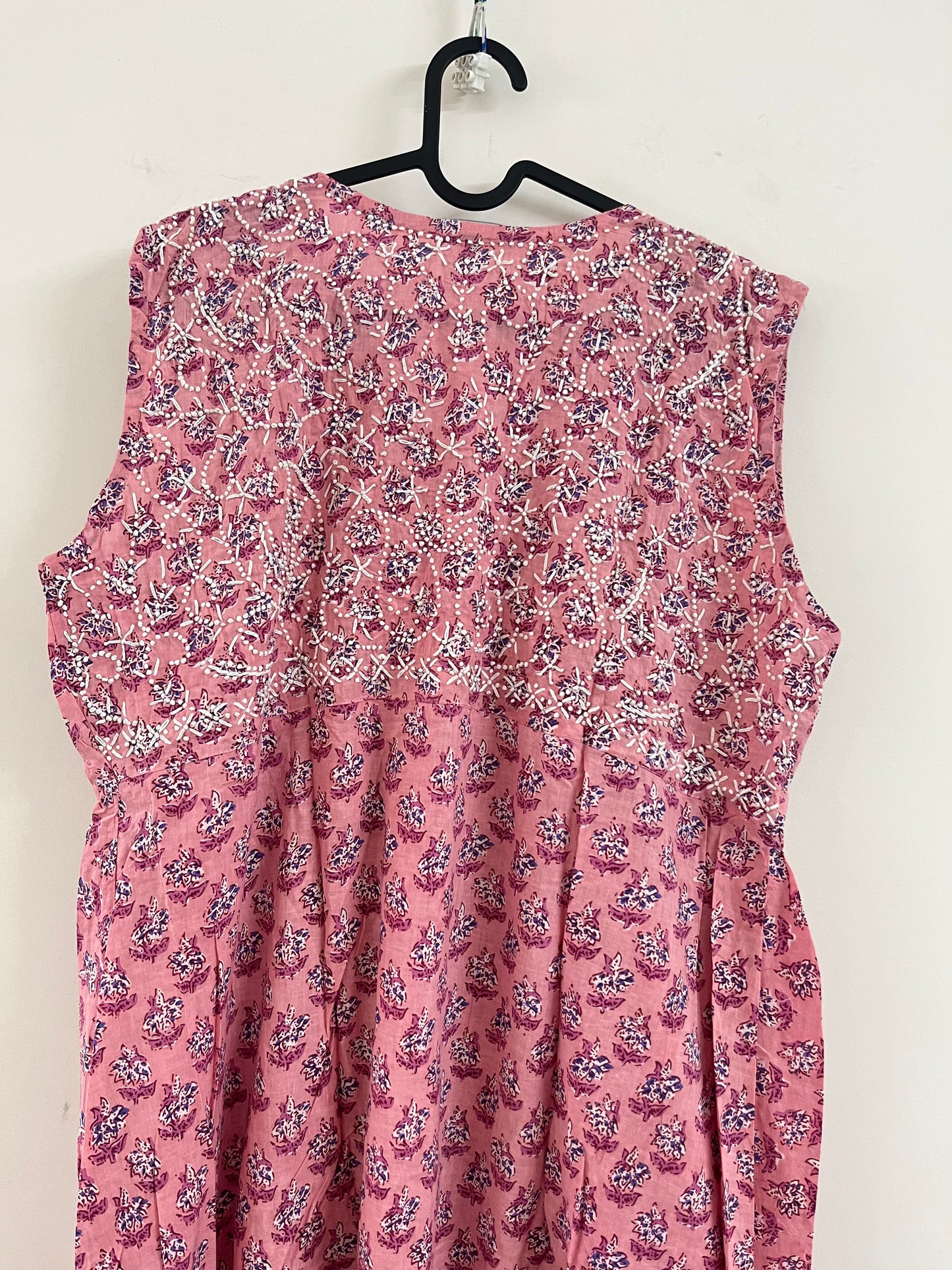 Sleeveless Aliya cut dress (with work on front and back) PRE-ORDER - Pink white block