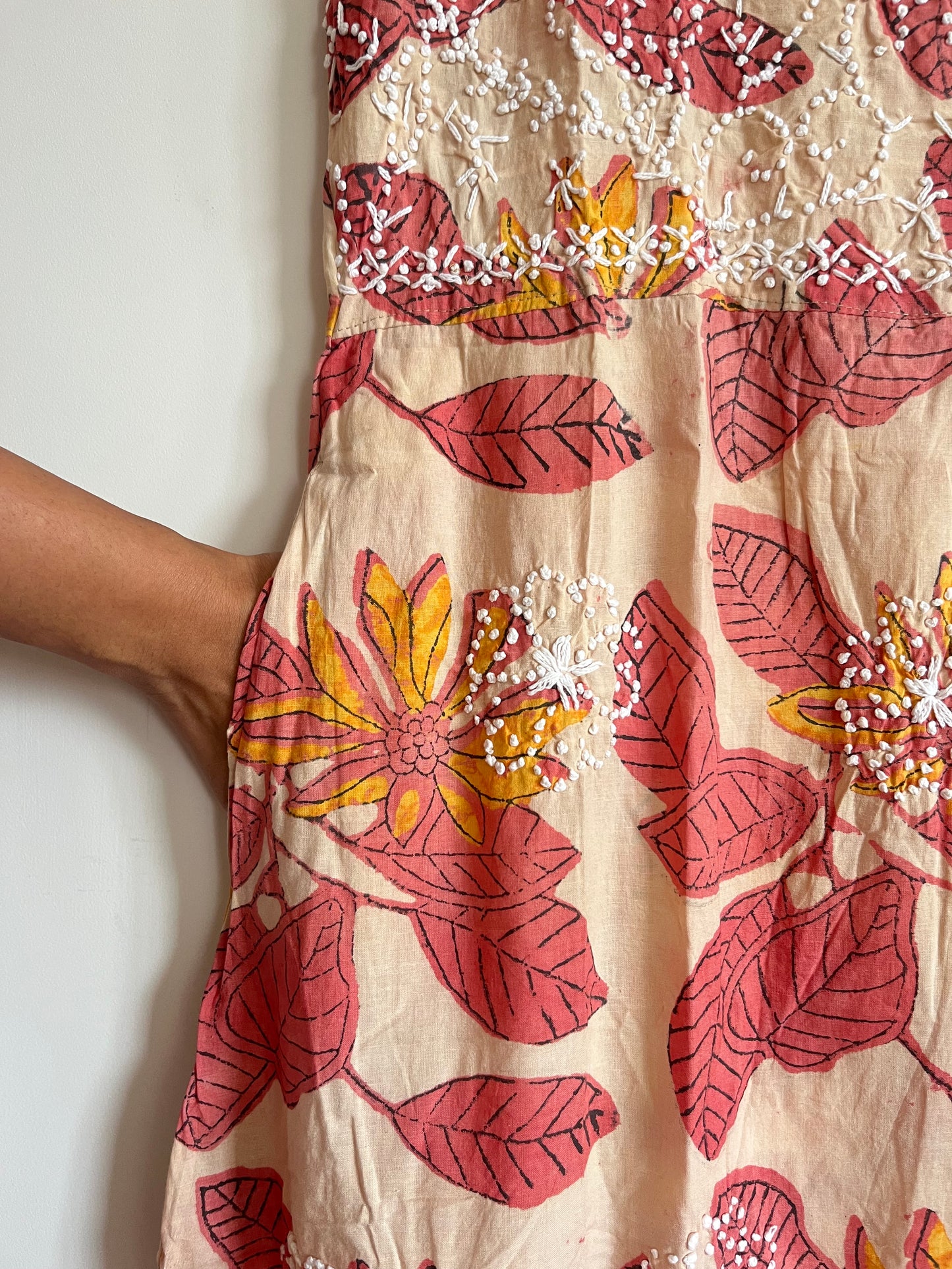 Sleeveless A-line Dress - Ajrakh Peach Red