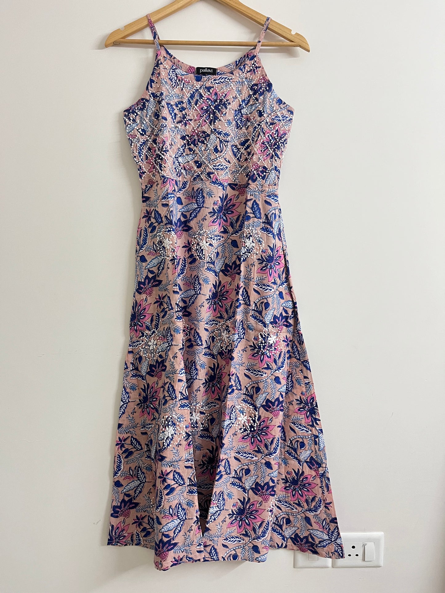 Sleeveless A-line Dress PRE-ORDER - Floral Peach Blue