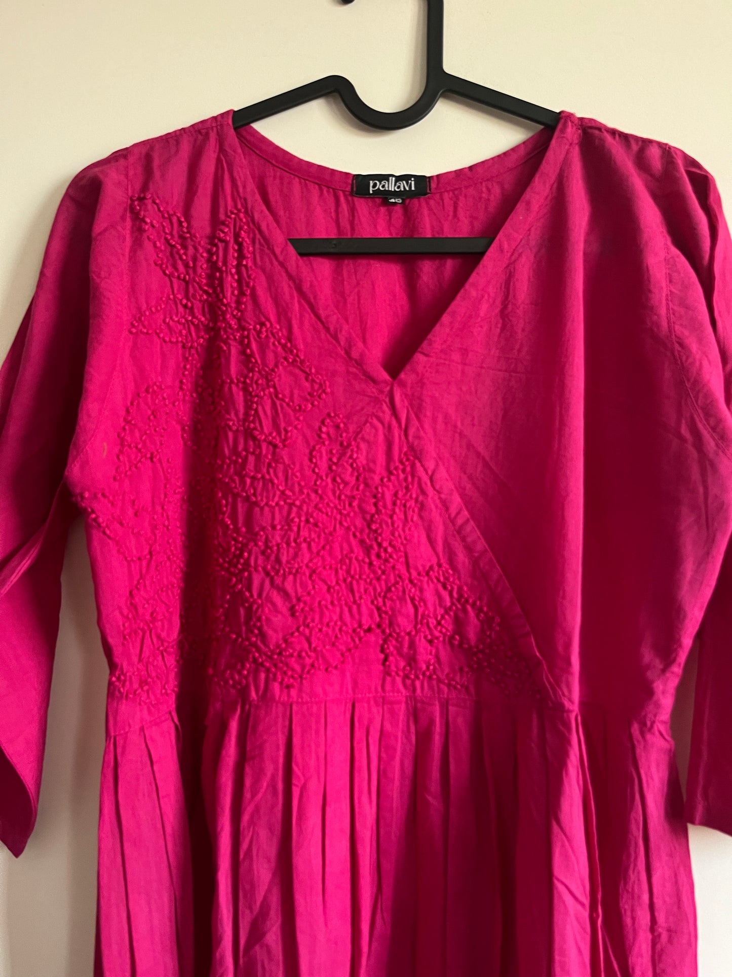 Pleated Angrakha dress - Hot Pink